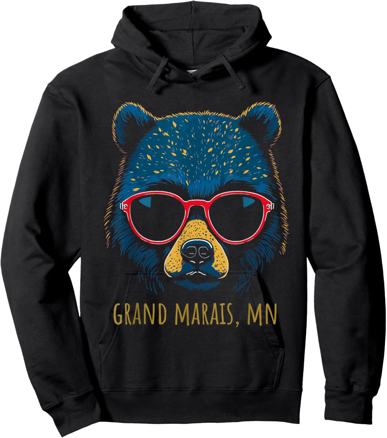 Grand Marais MN USA Bear Wearing Sunglasses Design Hoodie - Hoodie | Black