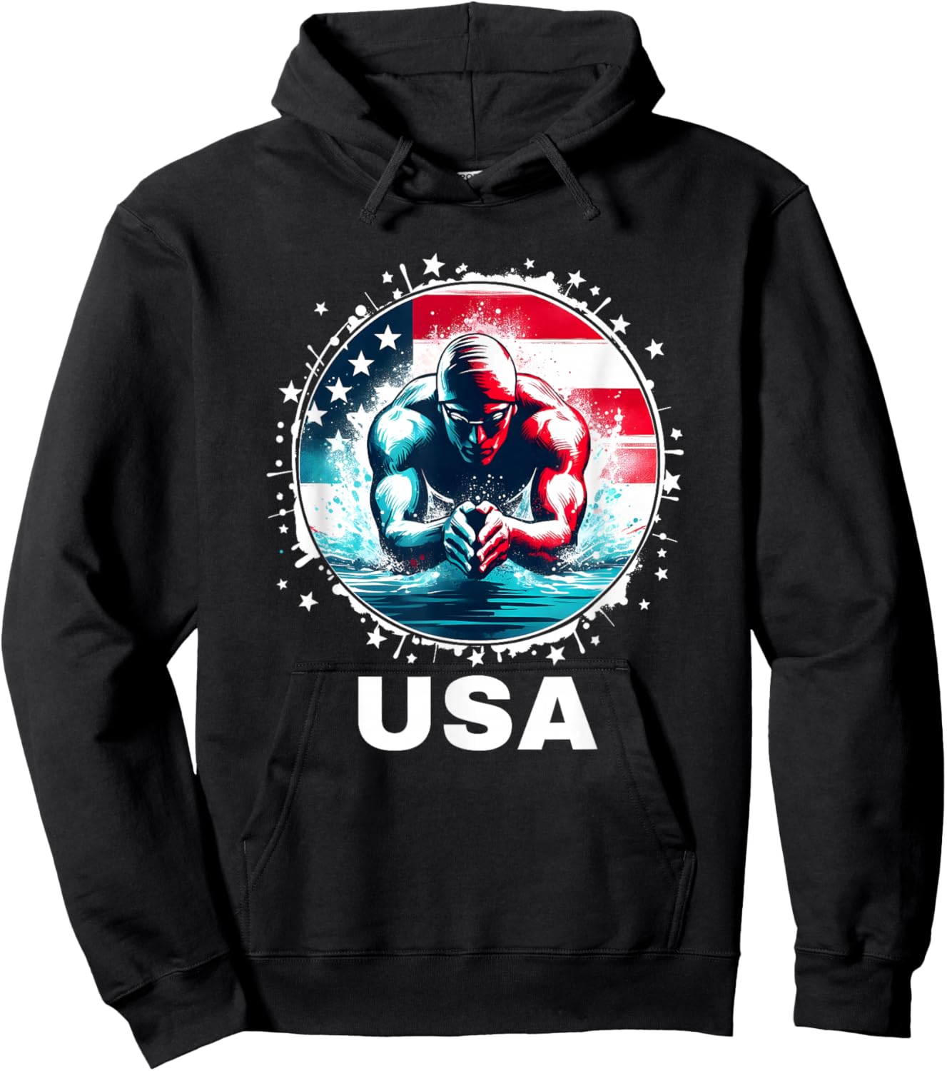 Swimming United States Team Apparel American Flag Swimming Hoodie - Hoodie | Black