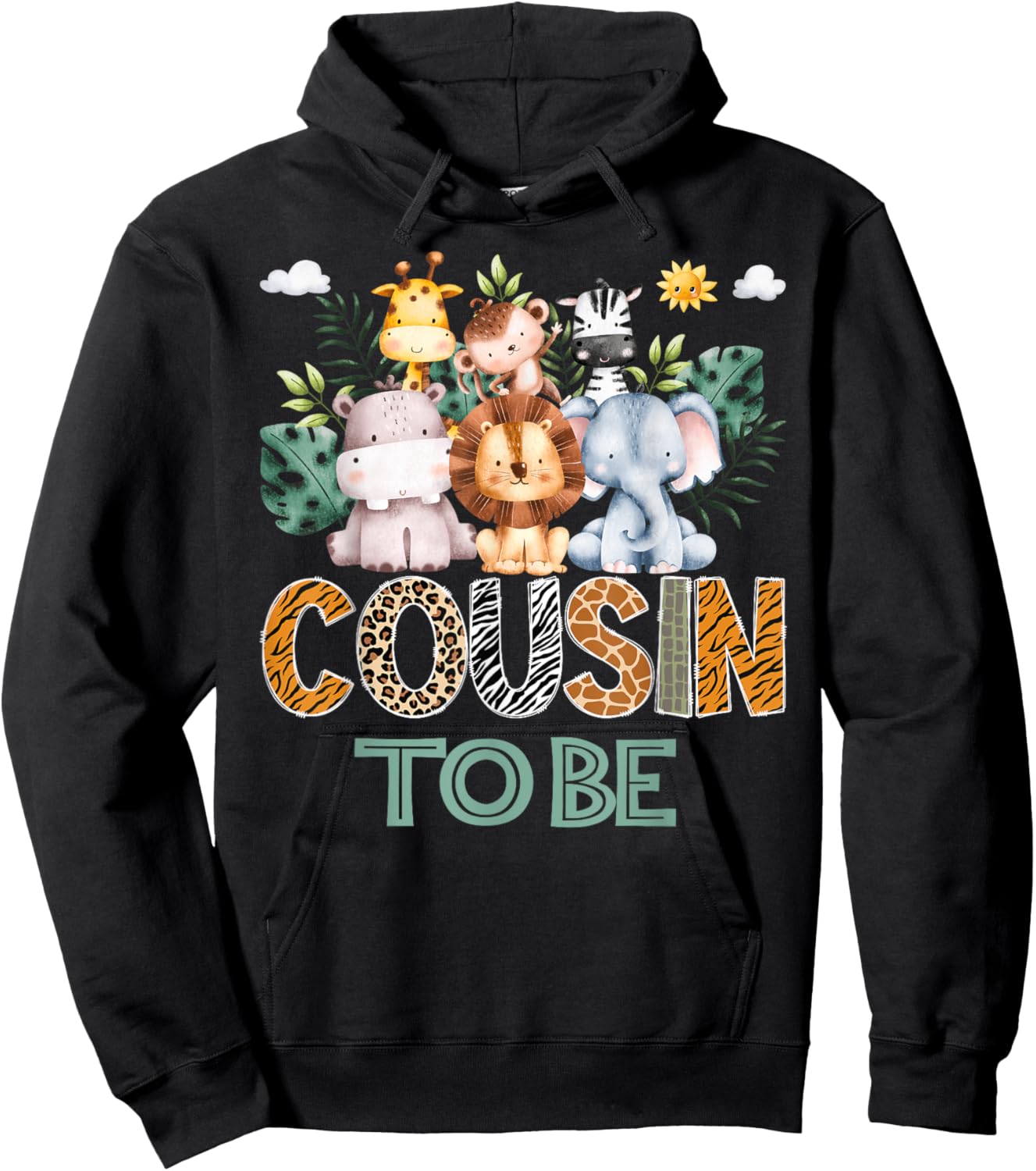 Soon To Be Cousin Jungle Animal Safari Gender Reveal Hoodie - Hoodie | Black