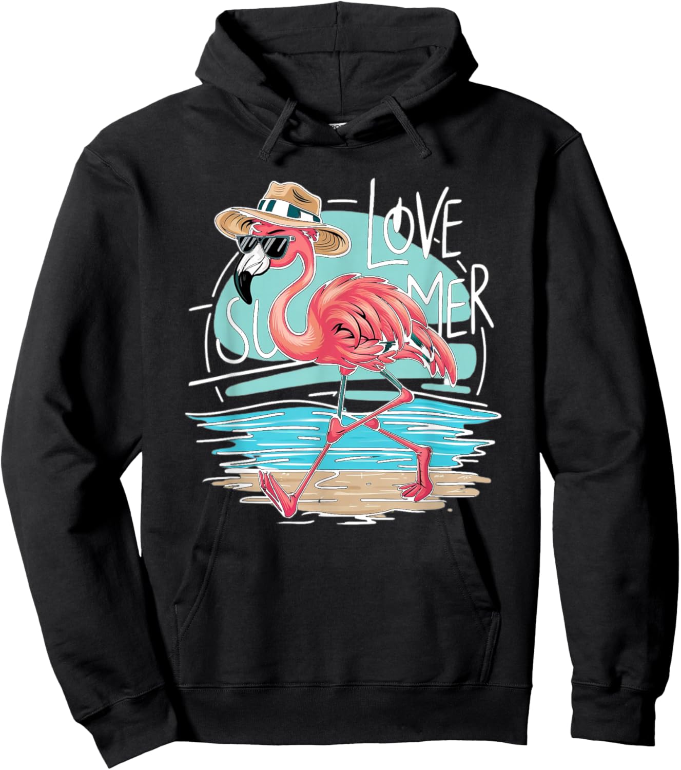 I Love Summer, Flamingo mit Hut, Urlaub, Sommermotiv weiss Hoodie - Hoodie | Black