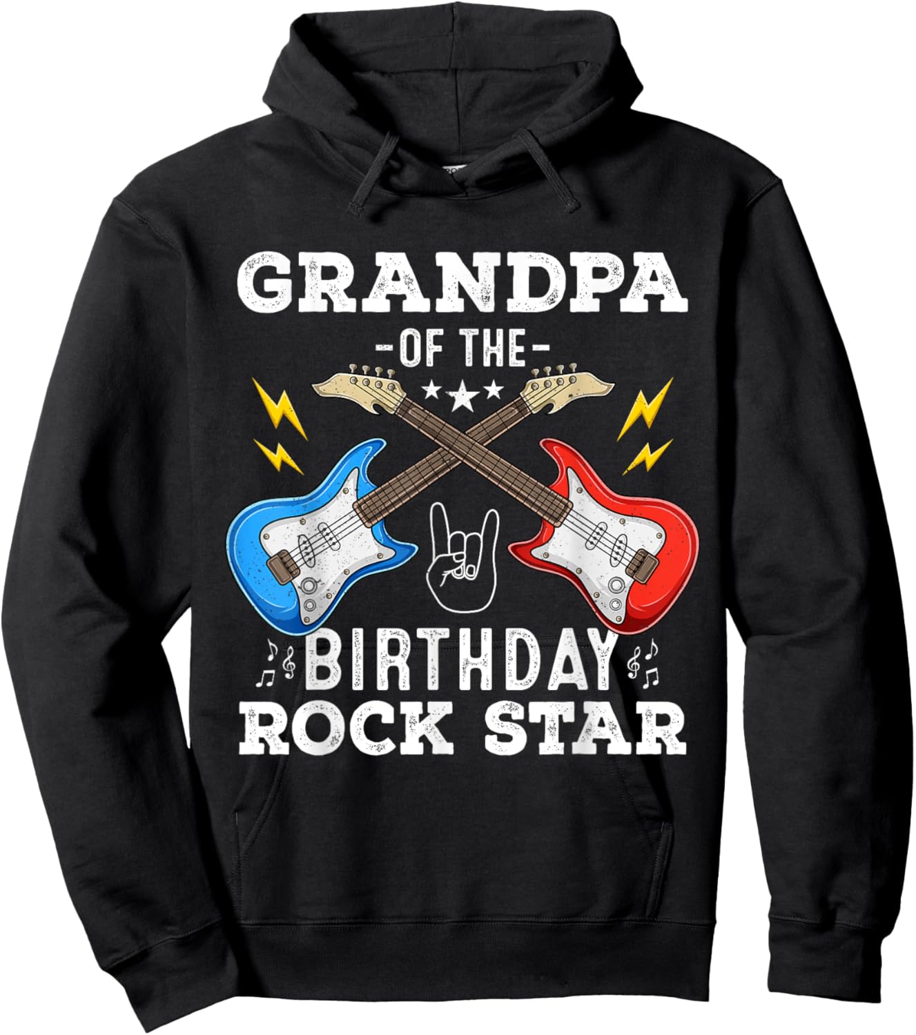 Grandpa Of The Birthday Rock Star Guitar Themed Birthday Hoodie - Hoodie | Black