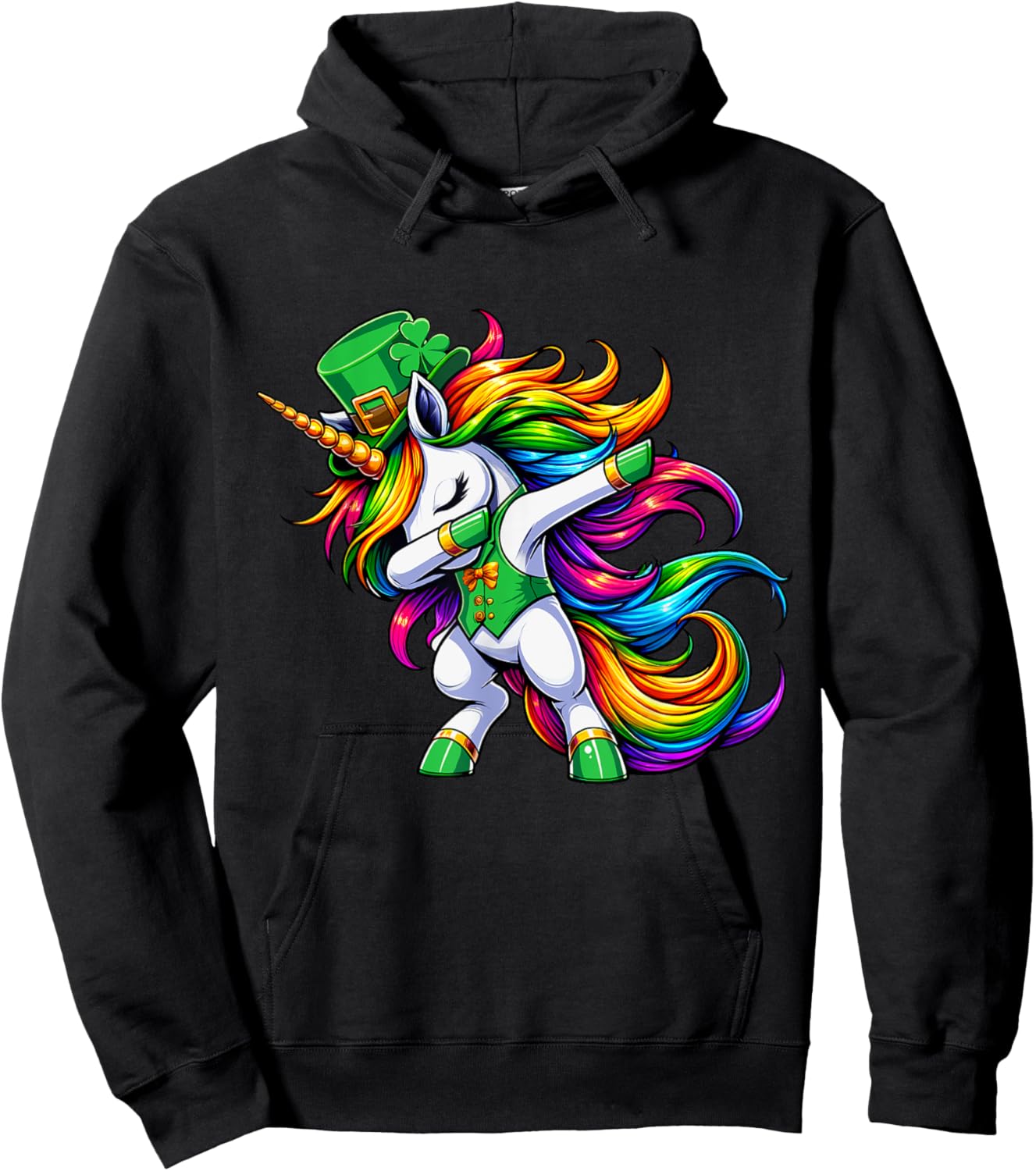 St Patricks Day Girls Women Boys Dabbing Unicorn Leprechaun Hoodie - Hoodie | Black