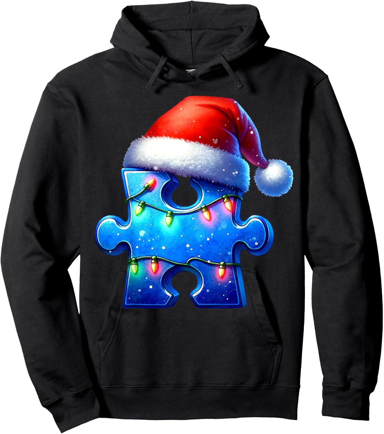 Puzzle Piece Santa Hat Autism Awareness Autistic Christmas Hoodie - Hoodie | Black