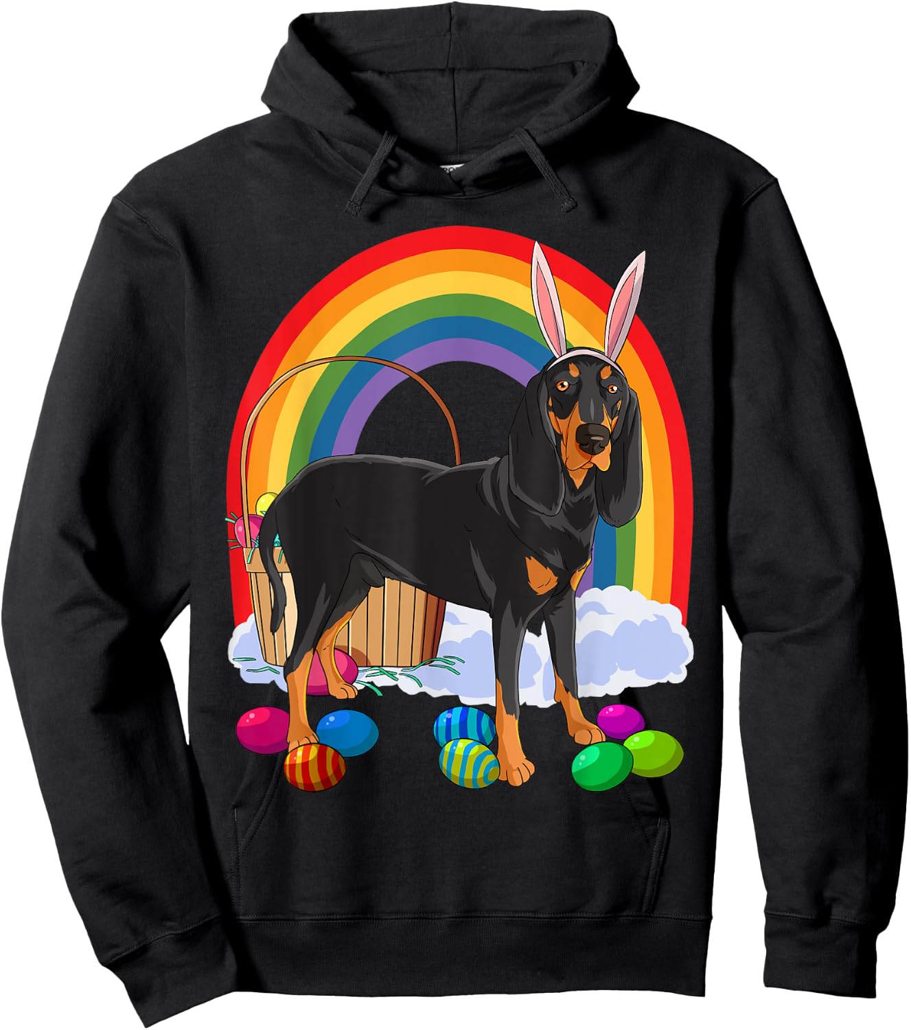Black and Tan Coonhound Easter Eggs Bunny Dog Hoodie - Hoodie | Black