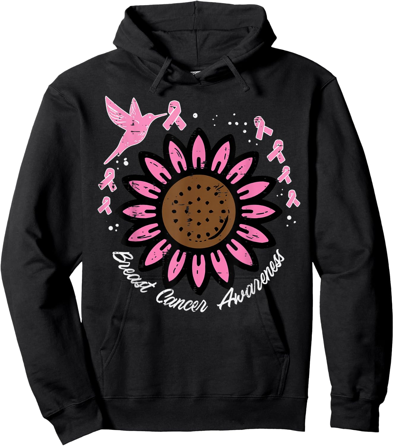 Hummingbird Sunflower Breast Cancer Awareness Women Hoodie - Hoodie | Black