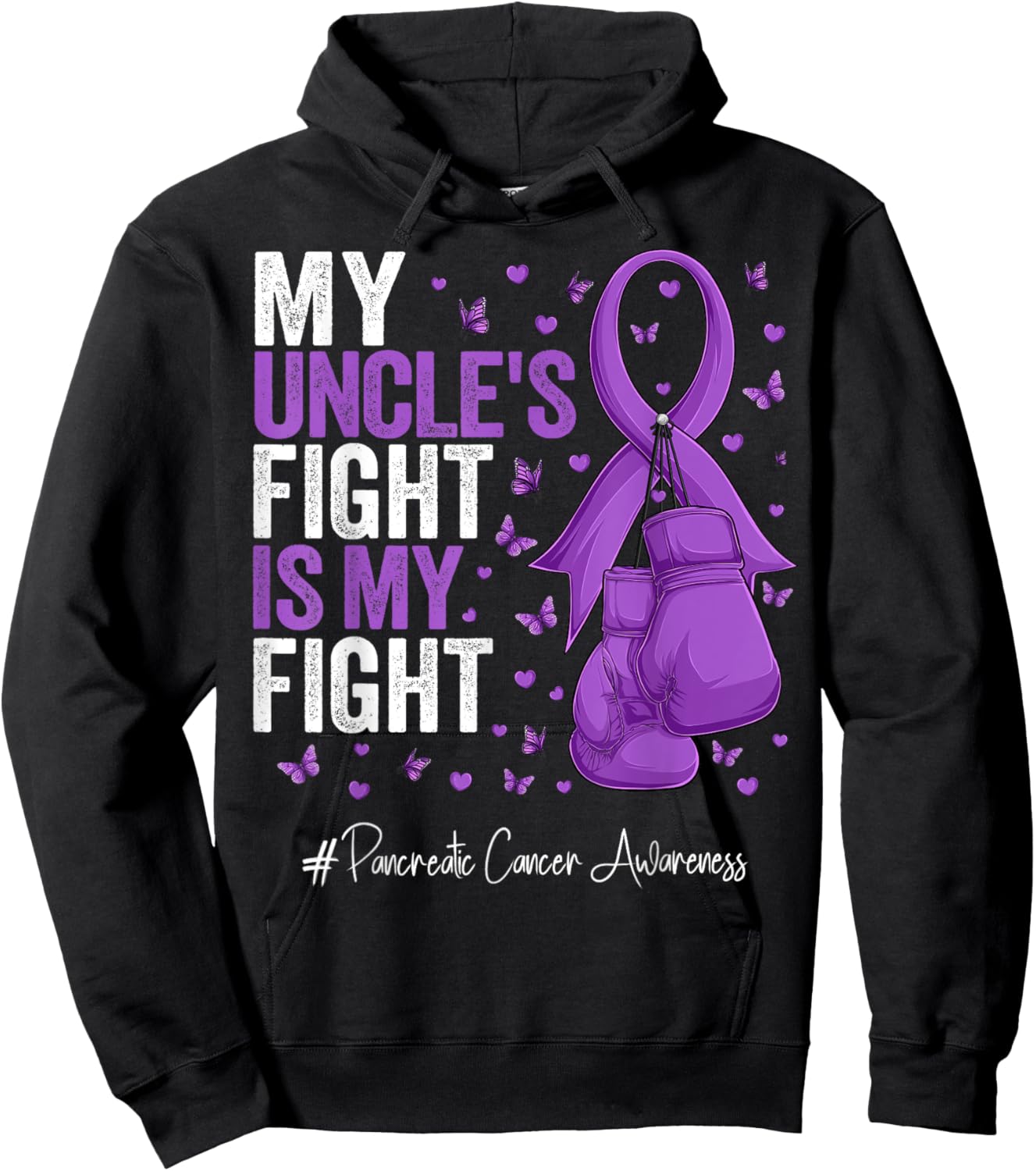 Purple Ribbon Uncle Pancreatic Cancer Awareness Hoodie - Hoodie | Black