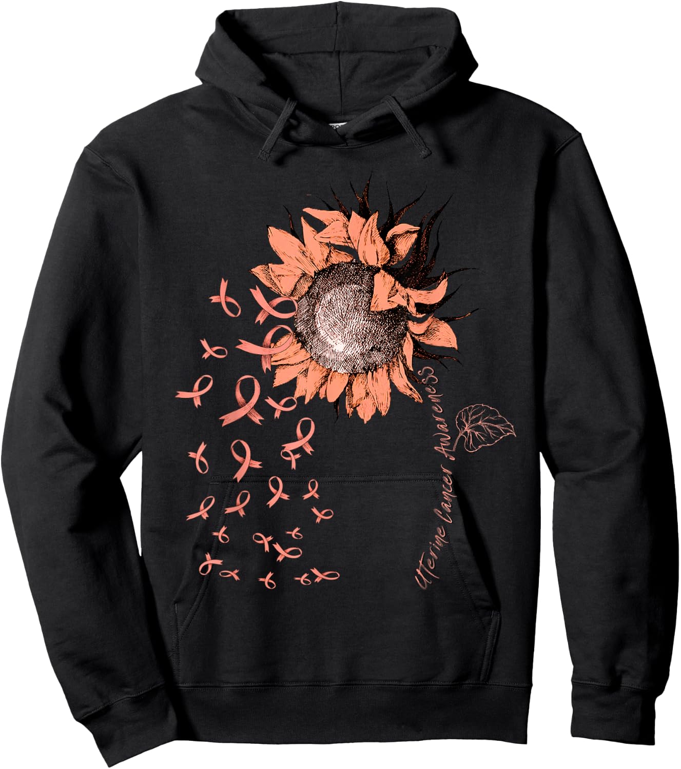 UTERINE CANCER Awareness Sunflower Peach Ribbon Hoodie - Hoodie | Black