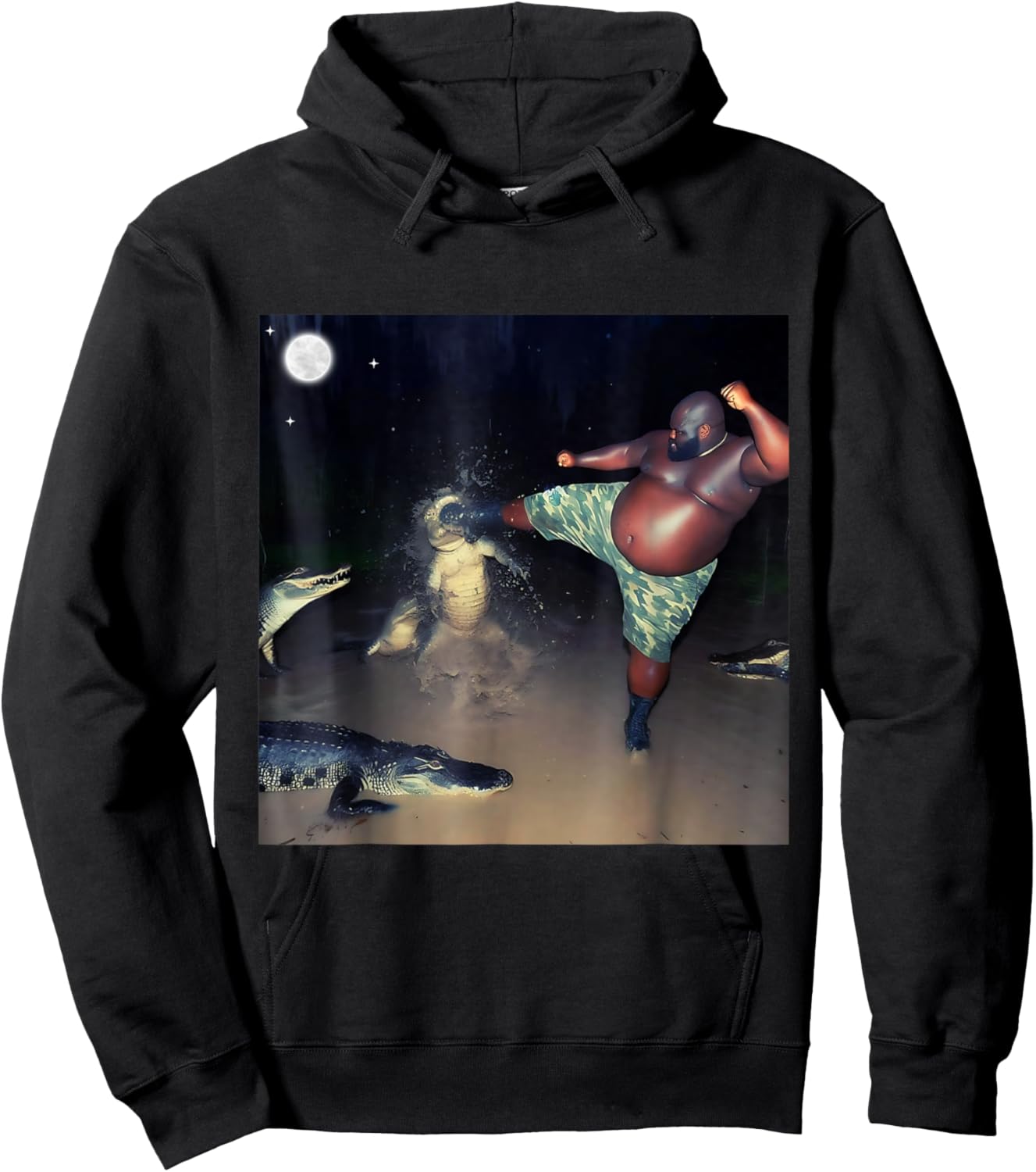 Man Kicking Alligator In Swamp Funny Oddly Meme Humor Hoodie - Hoodie | Black