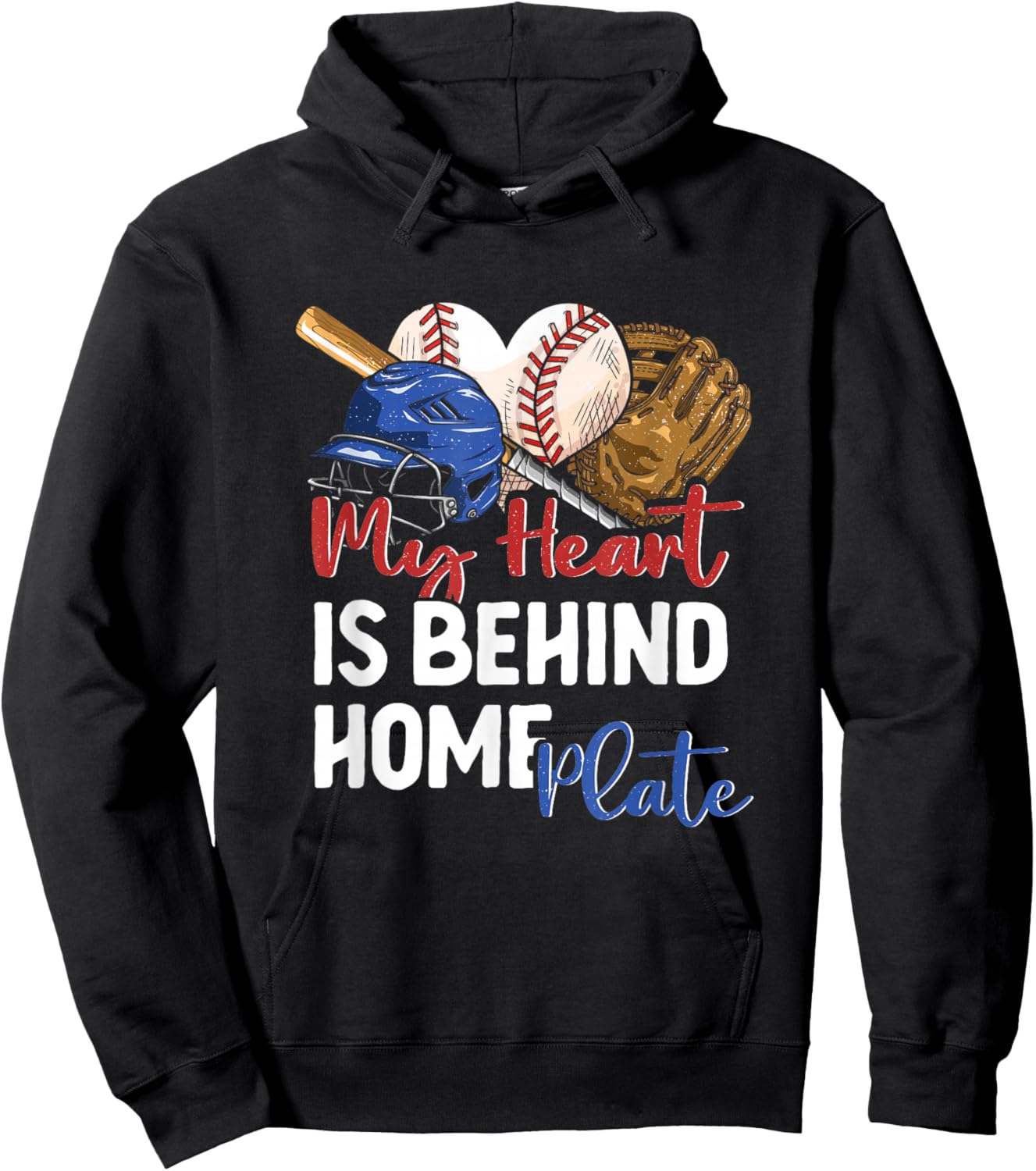 Mom Baseball Softball My Heart is Behind Home Plate Catcher Hoodie - Hoodie | Black