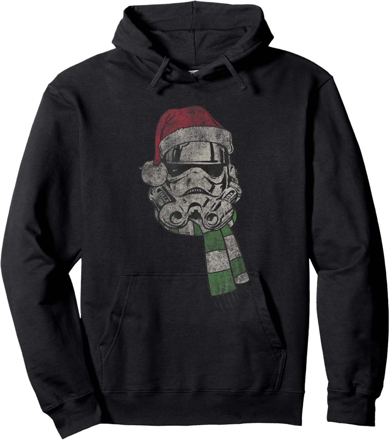 Star Wars Christmas Stormtrooper Santa Hat Distressed Logo Hoodie - Hoodie | Black