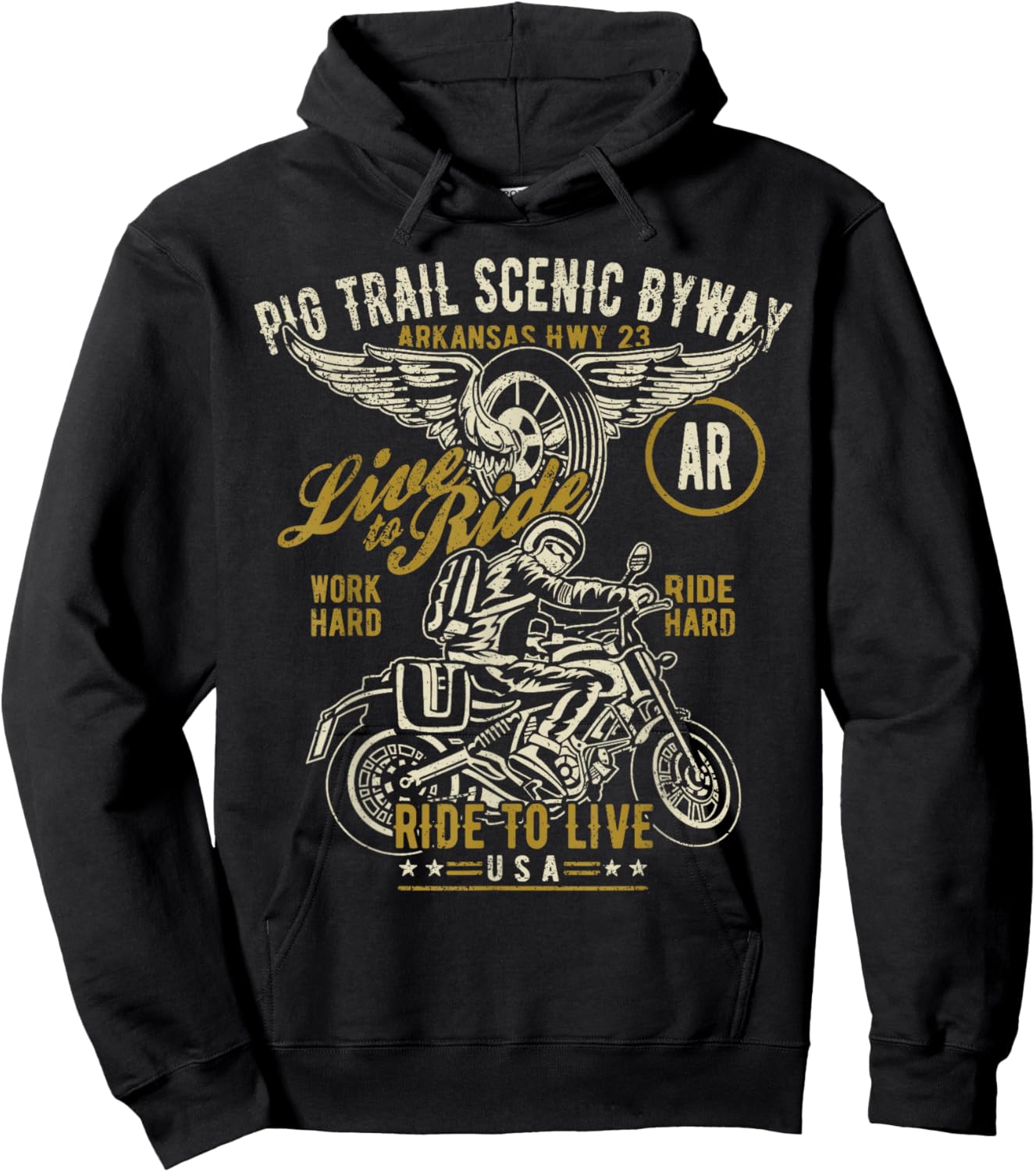 Pig Trail Scenic Byway Hwy 23 AR USA Motorcycle Design Hoodie - Hoodie | Black
