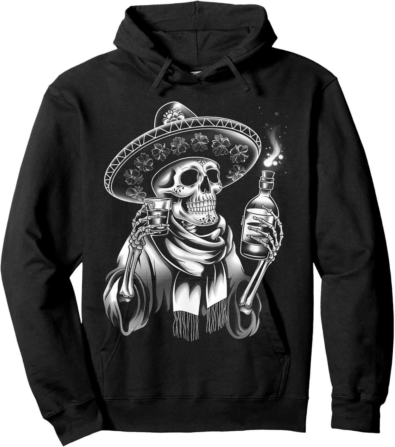 Mexico Vintage Skeleton Tequila Dia De Los Muertos Mexican Hoodie - Hoodie | Black