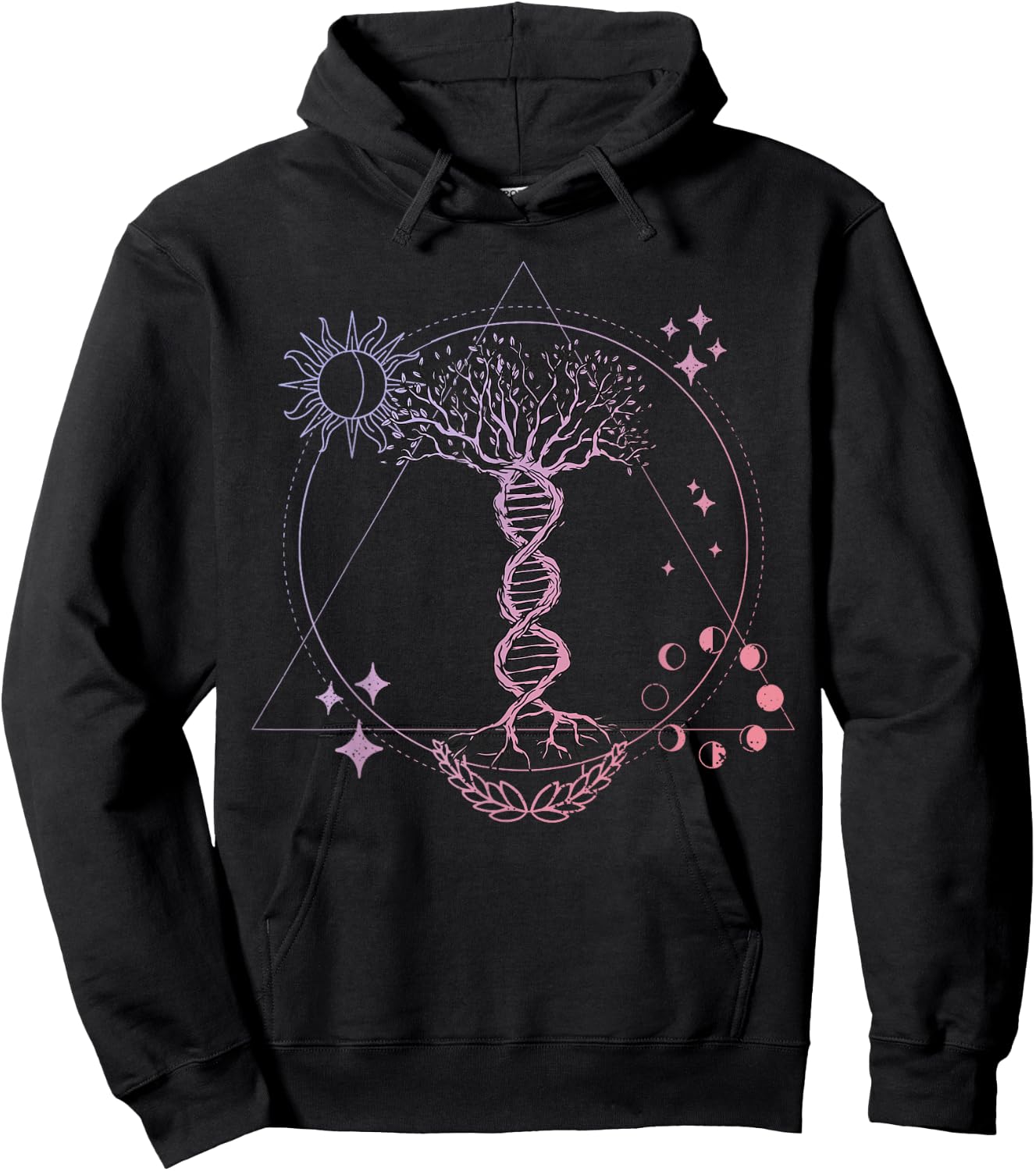 Triangle Phases Moon and Tree Life DNA - Esoteric Geometry Hoodie - Hoodie | Black