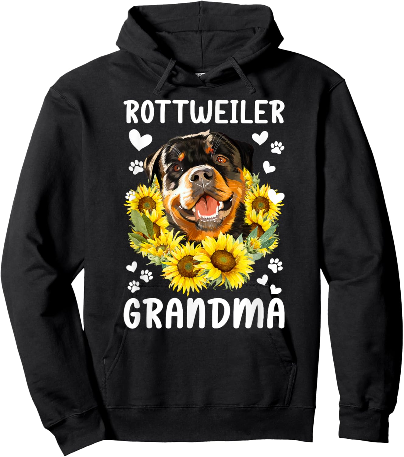 Rottweiler Grandma Sunflower Rottie Grandmother Hoodie - Hoodie | Black