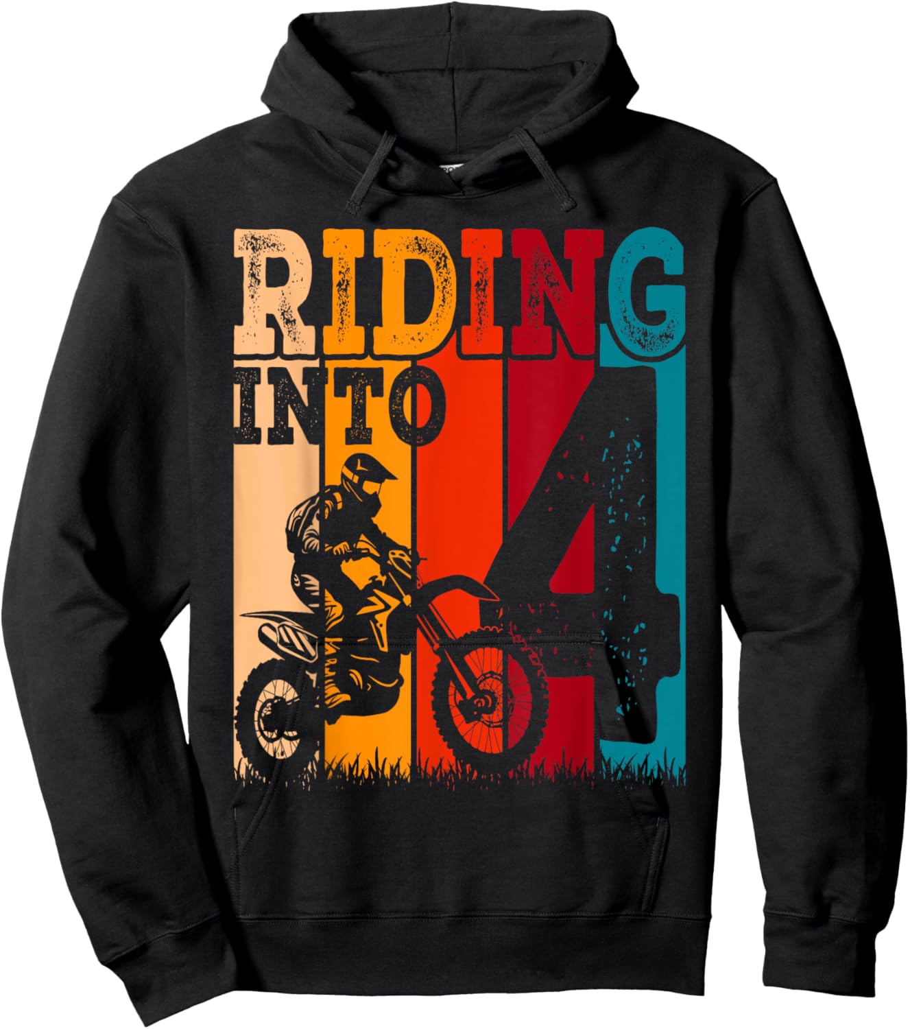 Riding Into 4 Years Old 4th Birthday Boy Dirt Bike Party Hoodie - Hoodie | Black