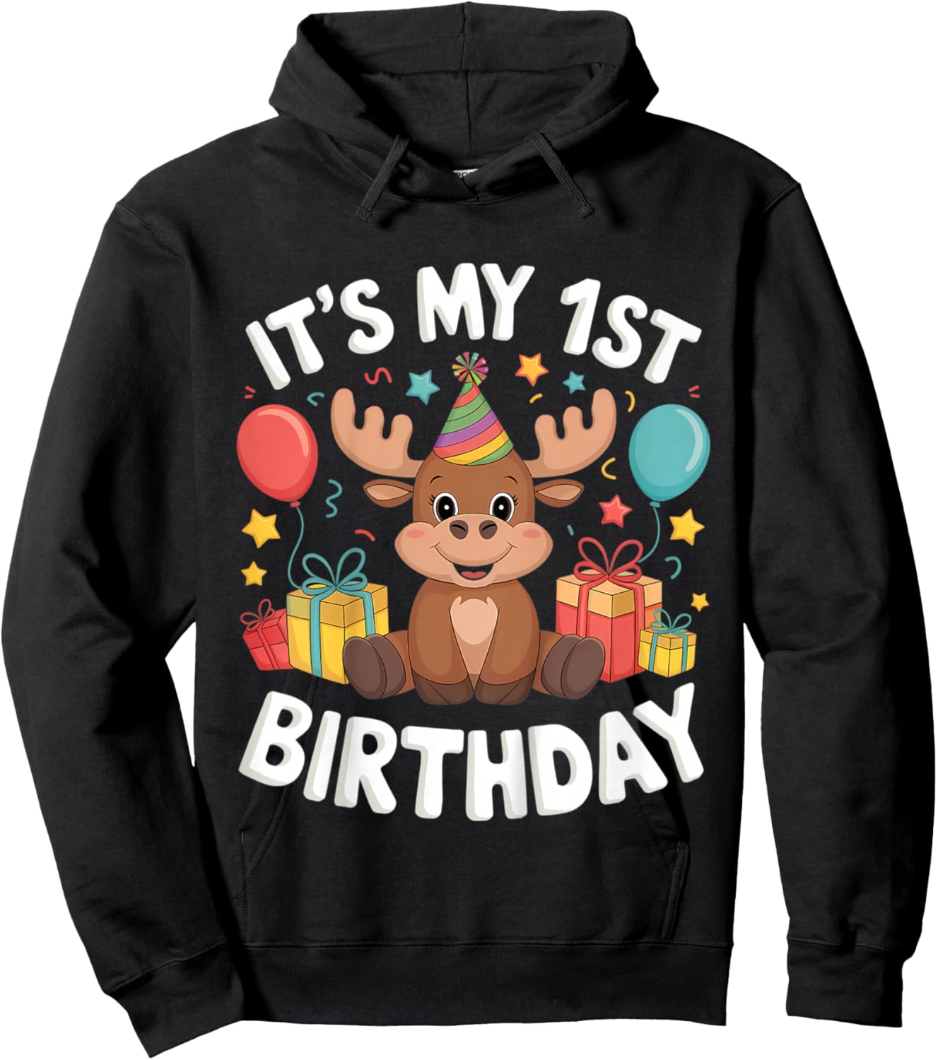 Kids 1st Birthday Moose Party Design Hoodie - Hoodie | Black
