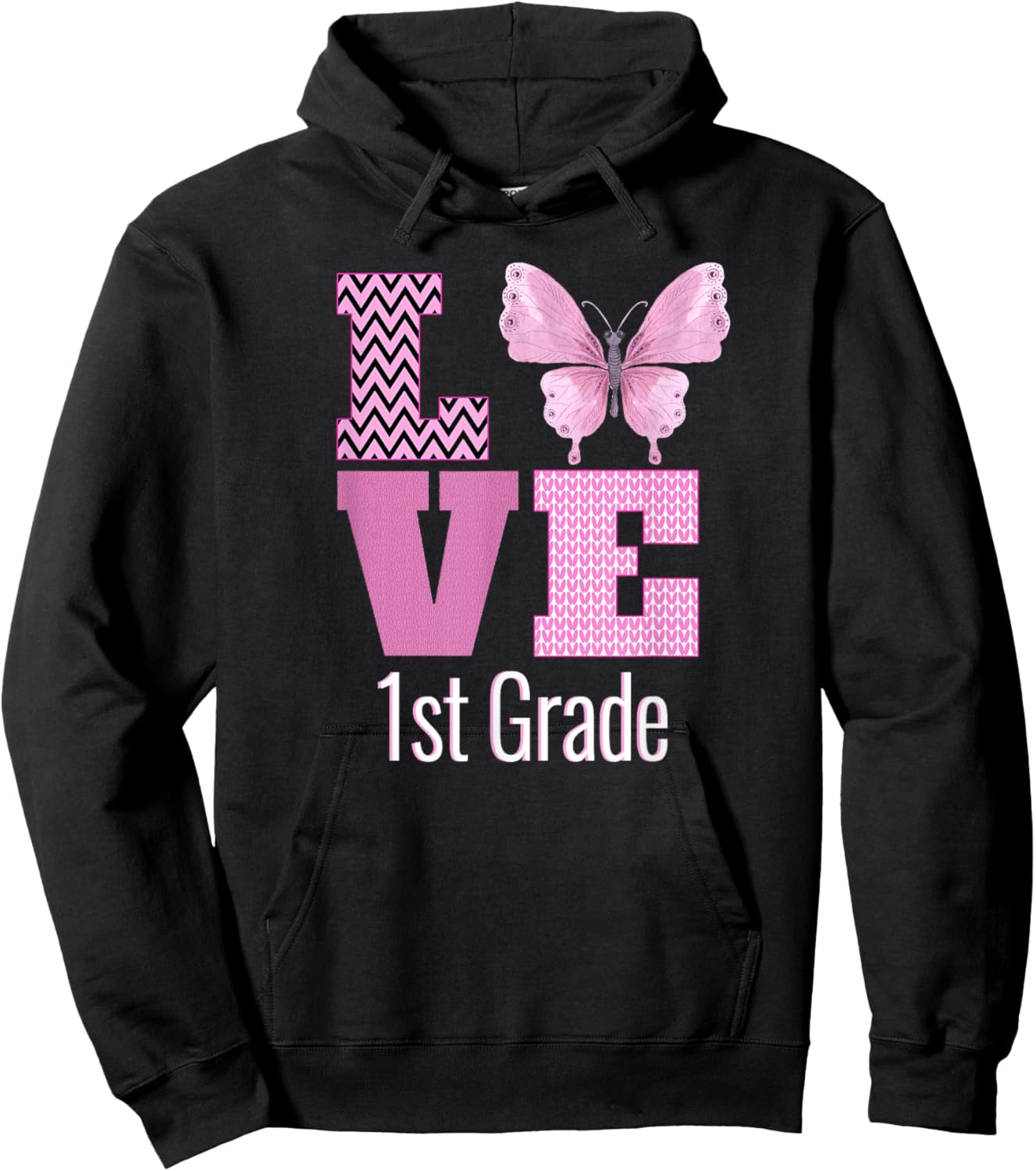 Love 1st Grade Purple Butterfly First Grade Teacher Hoodie - Hoodie | Black