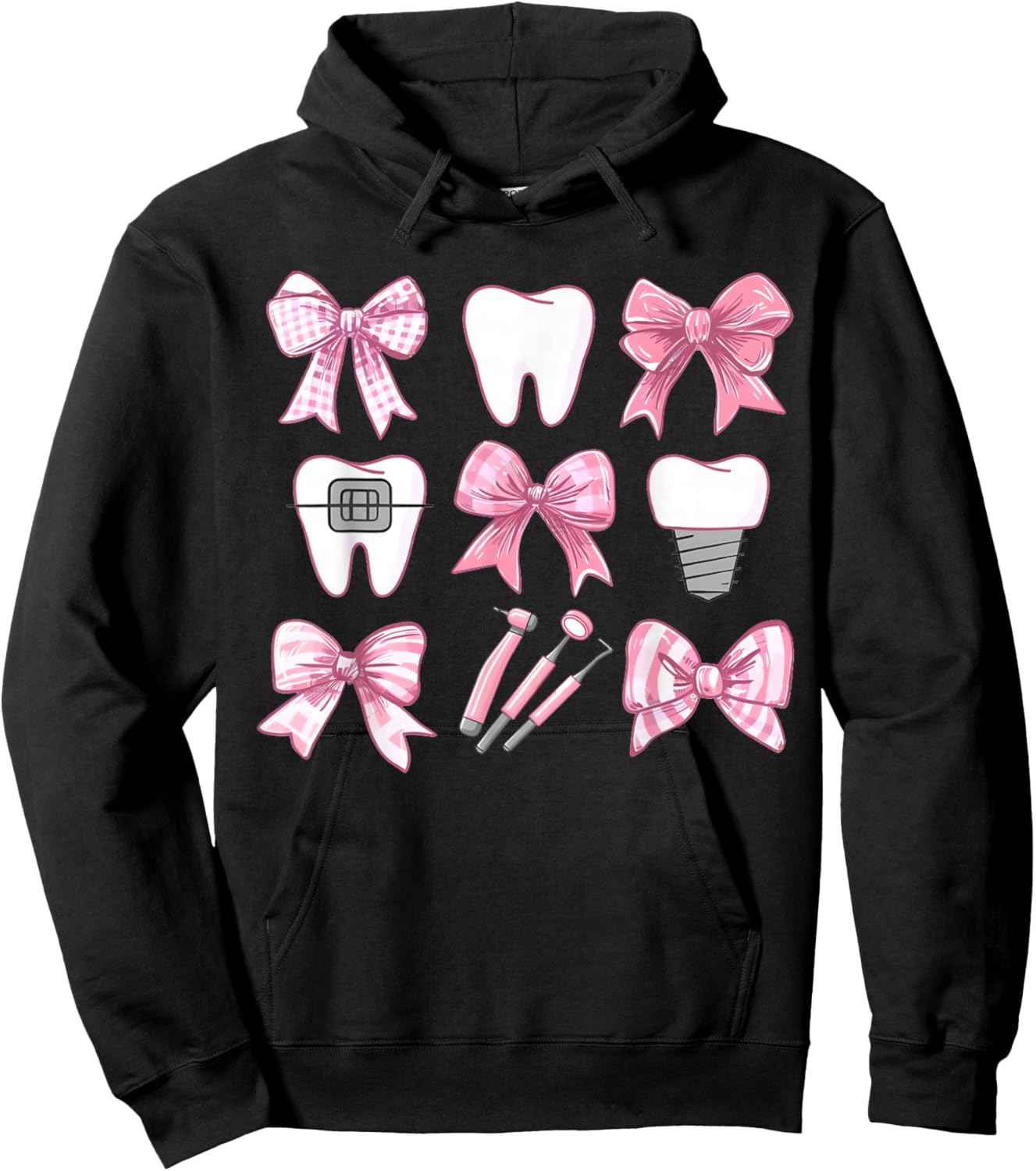 Cute Pink Coquette Bow Teeth Dentist Squad Dental Assistant Hoodie - Hoodie | Black