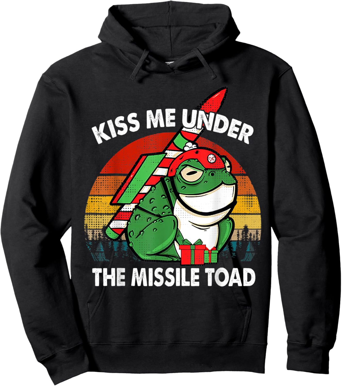 Retro Kiss Me Under The Missile Toad Funny Xmas Holiday Hoodie - Hoodie | Black