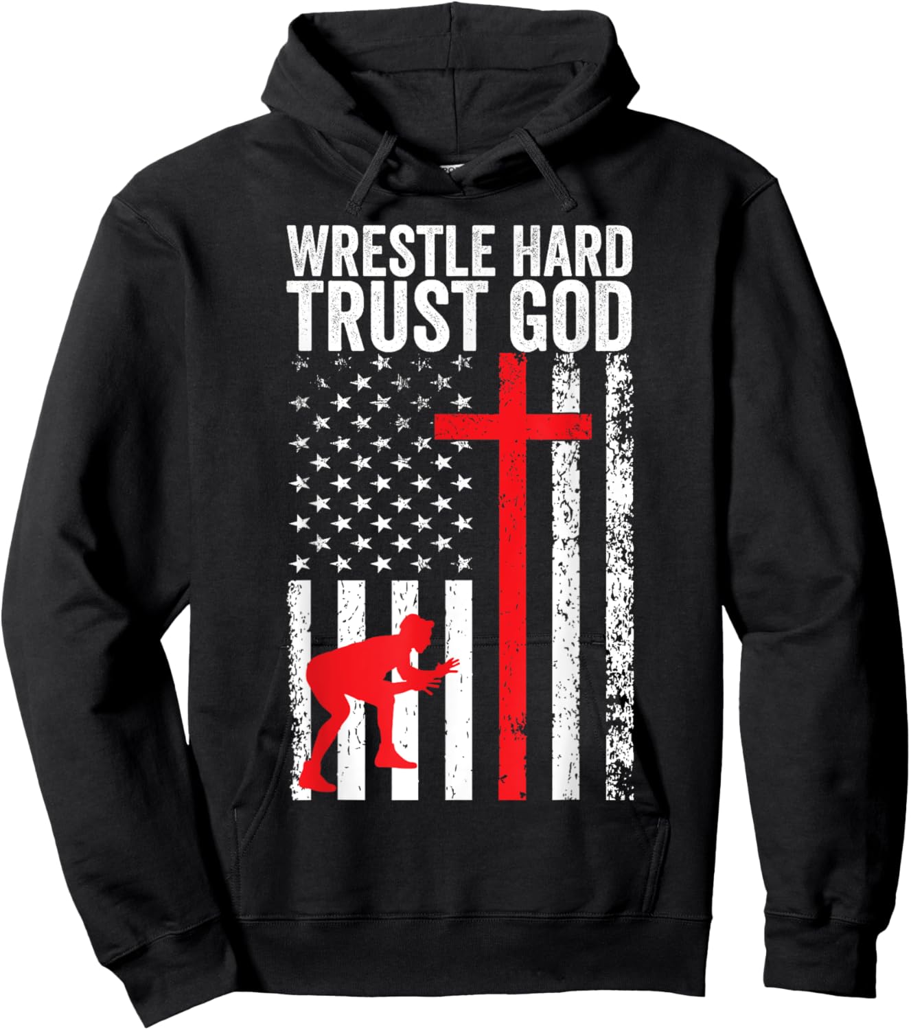 Wrestling, Wrestle Hard Trust God, Christian Wrestling Hoodie - Hoodie | Black