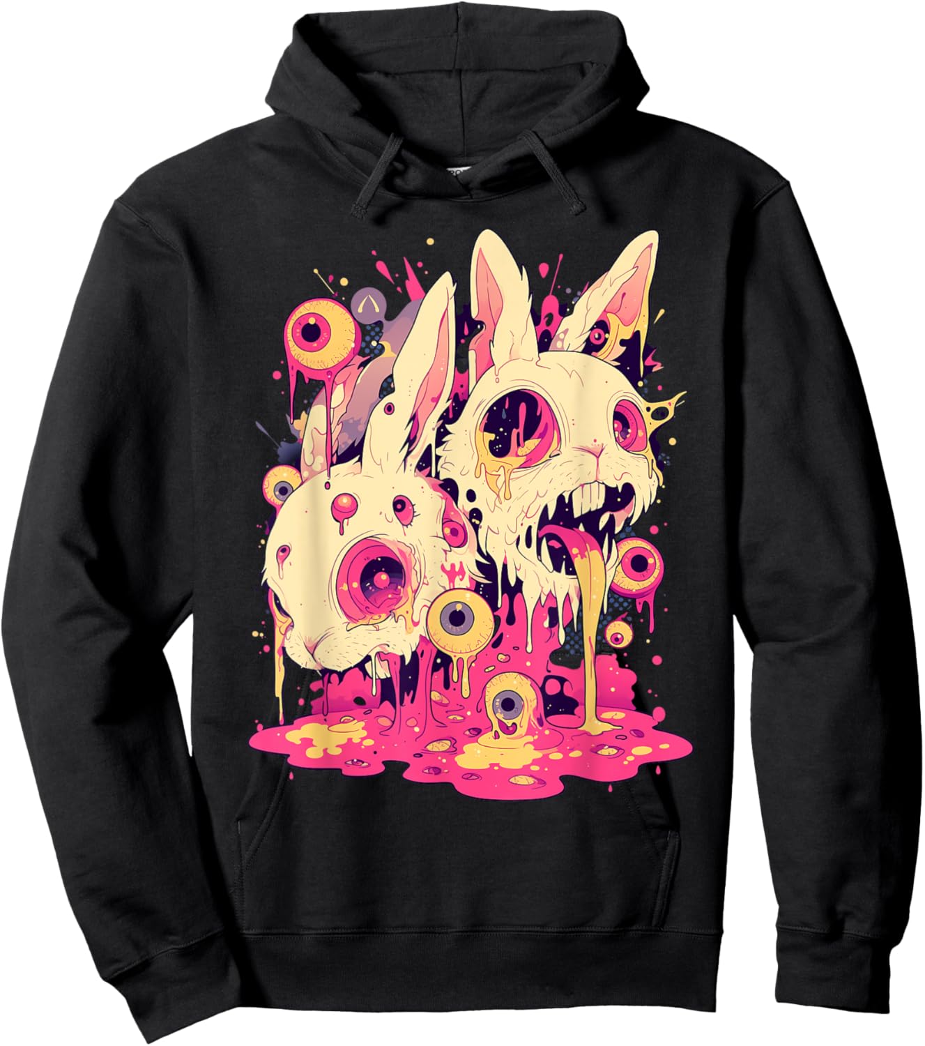 Psychedelic Creepy Horror Bunny Rabbit Goth Horror Weirdcore Hoodie - Hoodie | Black