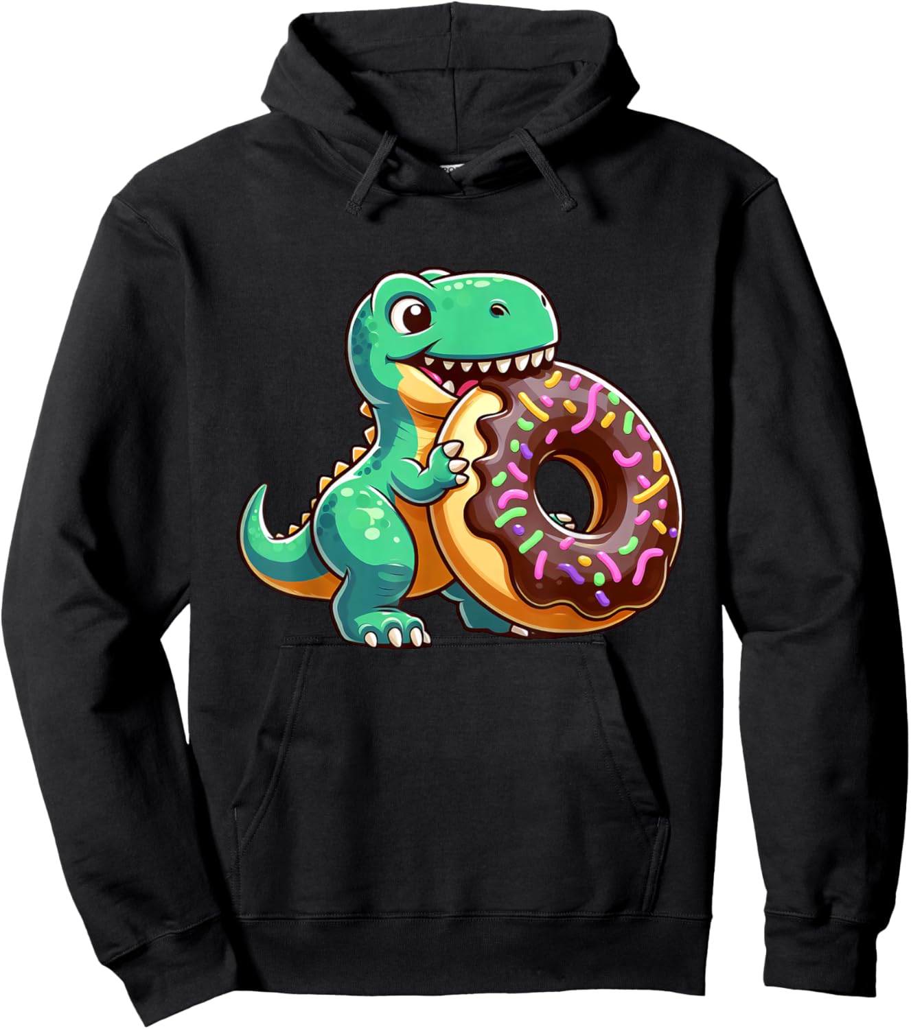 Funny Dino T-Rex Eating Donut Hoodie - Hoodie | Black
