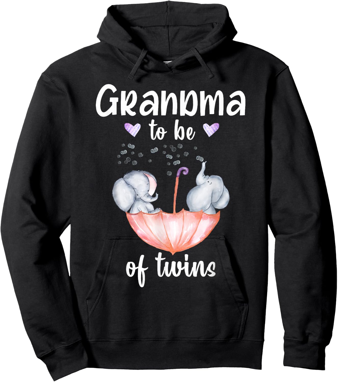 Grandma To Be Of Twins Baby Shower Elephant Hoodie - Hoodie | Black