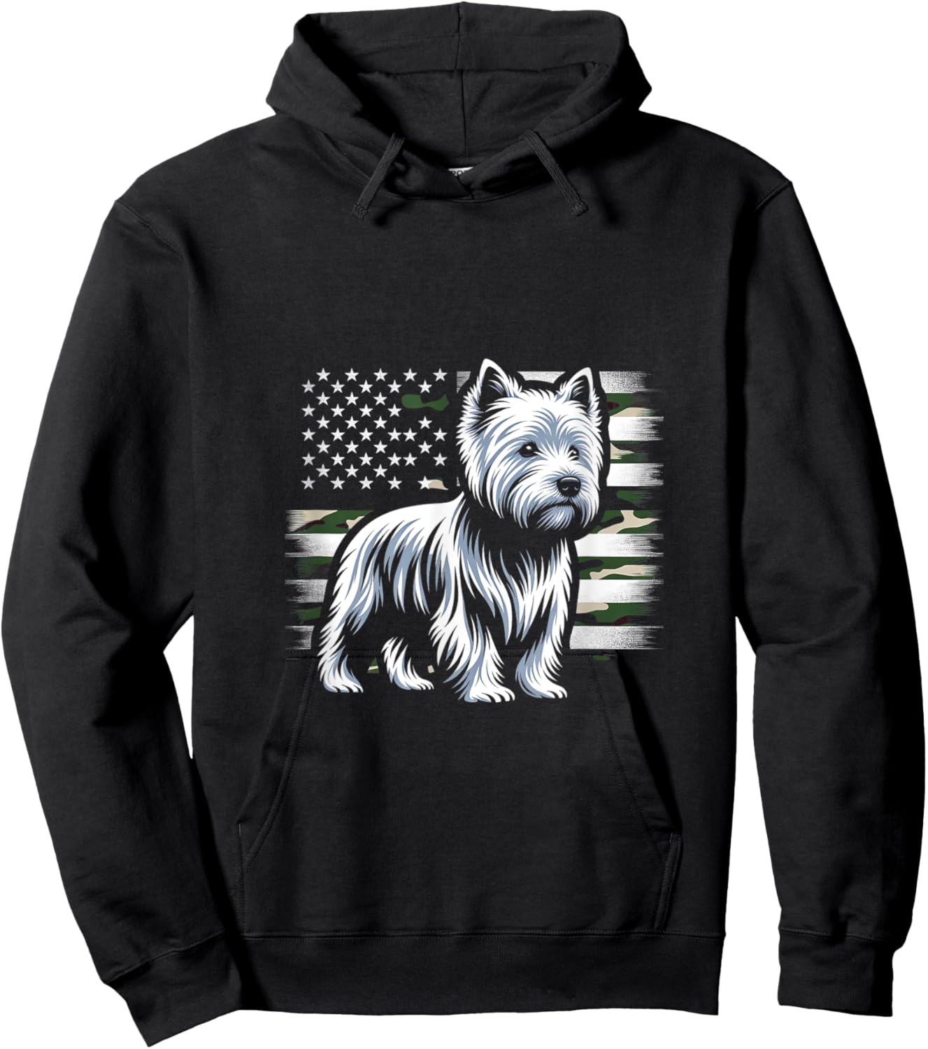 West Highland White Terrier Dog USA Flag Women Men Hoodie - Hoodie | Black