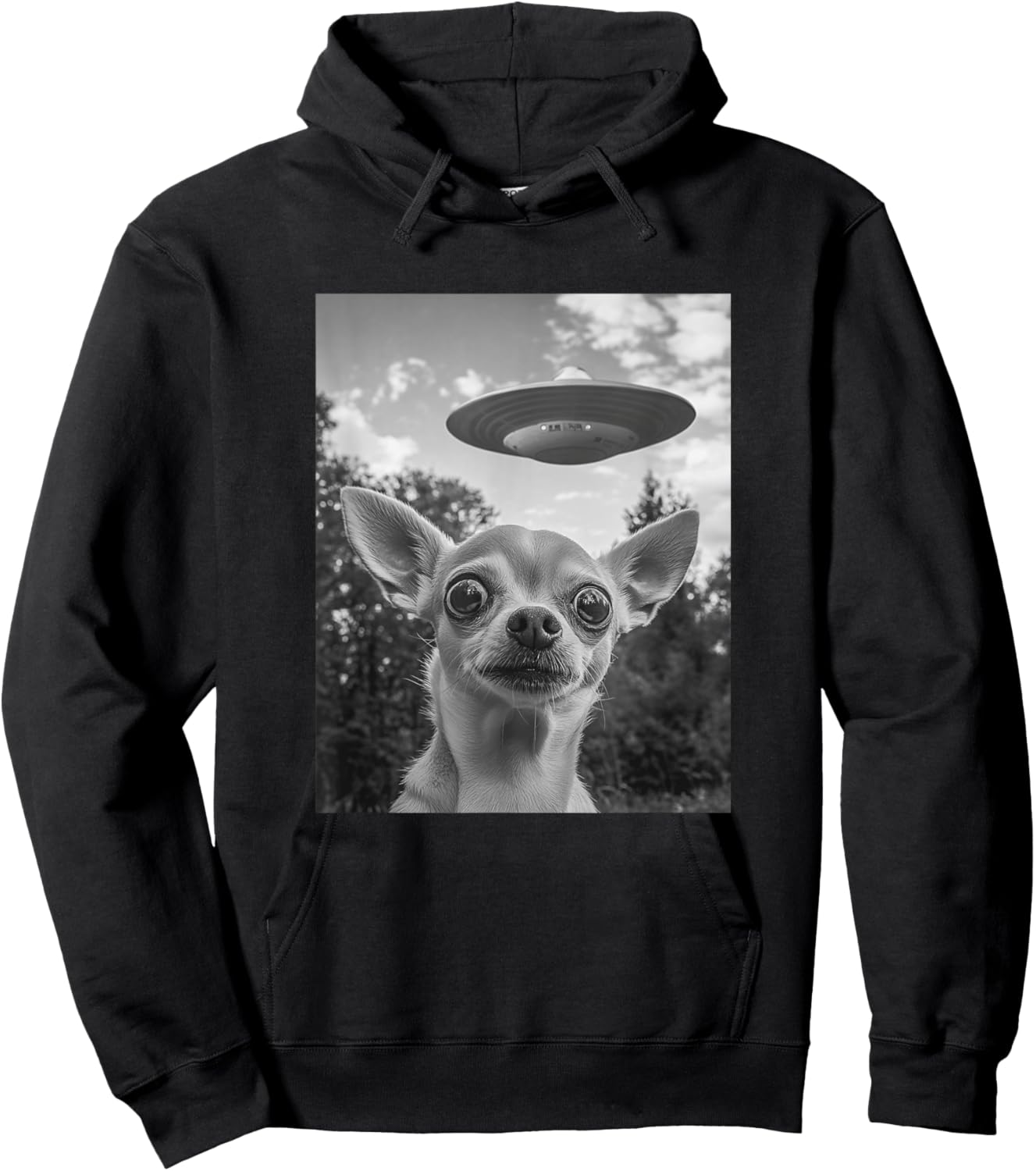 Funny Chihuahua Selfie with UFO Hoodie - Hoodie | Black