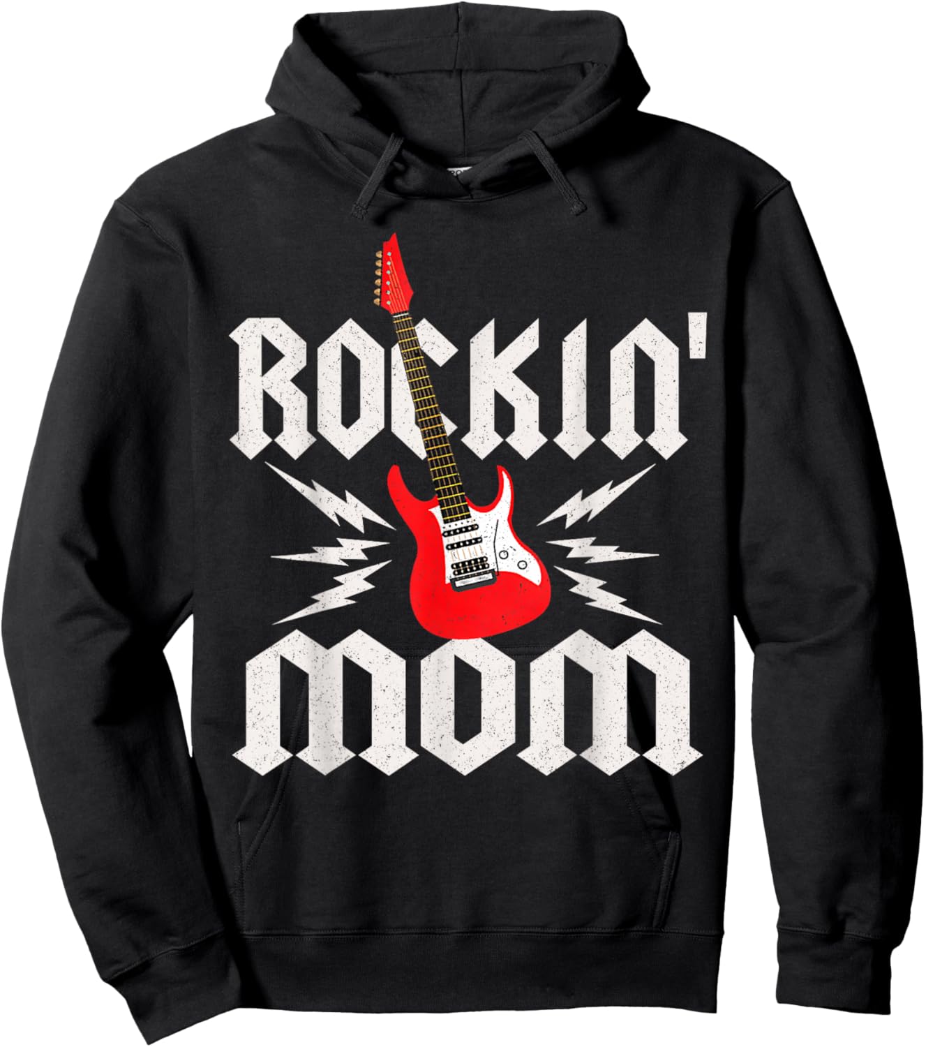 Mom Rockin One Birthday Family Matching Rock Guitar Hoodie - Hoodie | Black