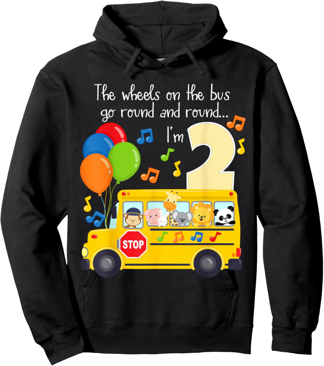 The Wheels On The Bus 2nd Birthday 2 Yrs Old Family Matching Hoodie - Hoodie | Black