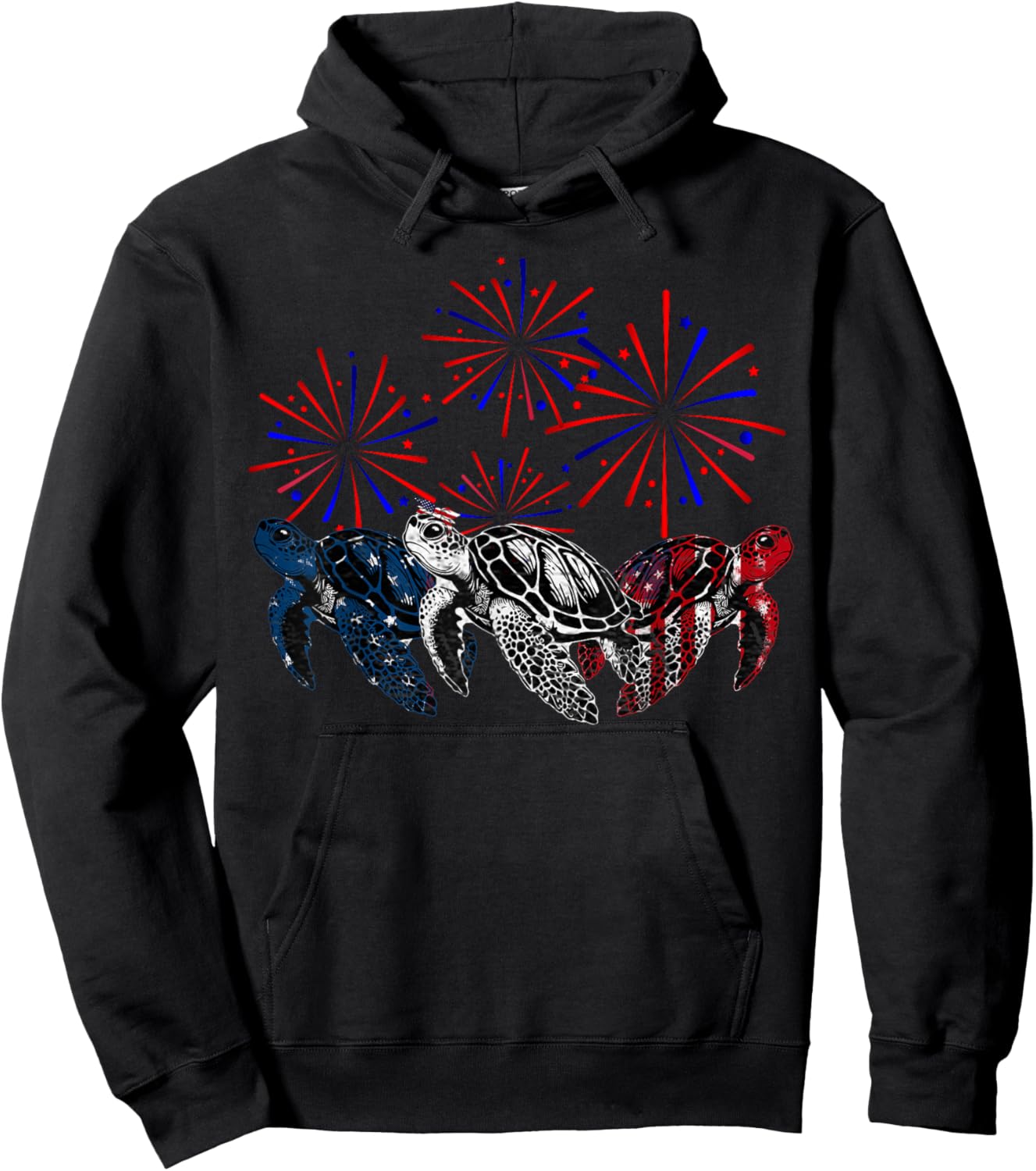 Sea Turtles USA Flag Women Men Sea Turtles Lover 4th Of July Hoodie - Hoodie | Black