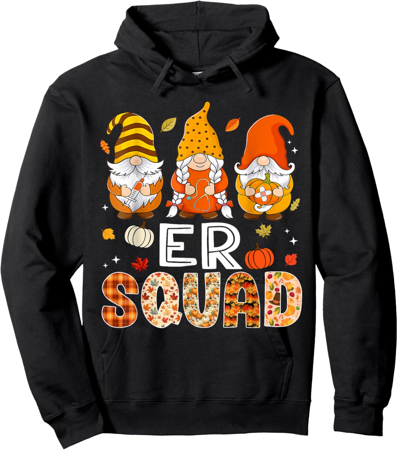 ER Squad Gnome Nurse Leopard Thanksgiving Fall Stethoscope Hoodie - Hoodie | Black