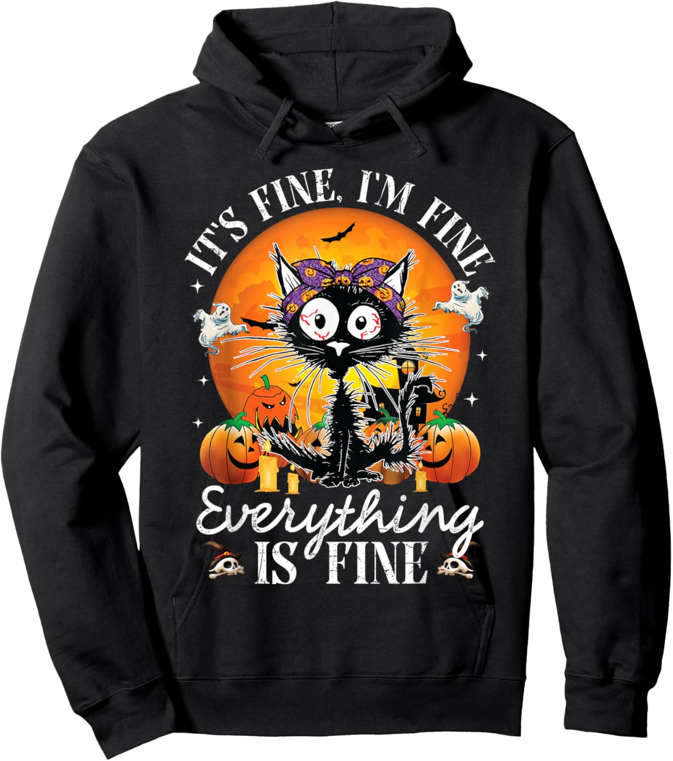 Black Cat It's Fine I'm Fine Everything Is Fine Halloween Women Hoodie - Hoodie | Black
