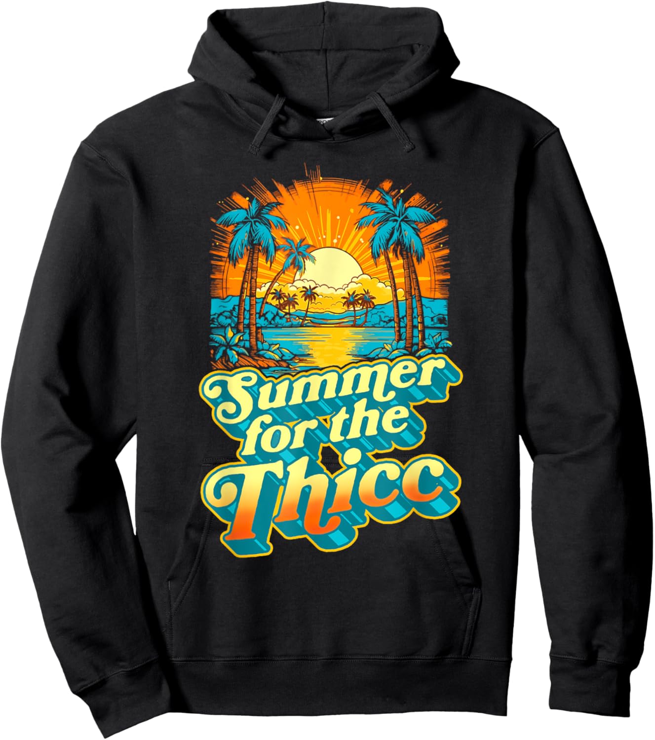 Summer For The Thicc Funny Fit2Serve 80's Beach Surf Graphic Women Kids Hoodie - Hoodie | Black