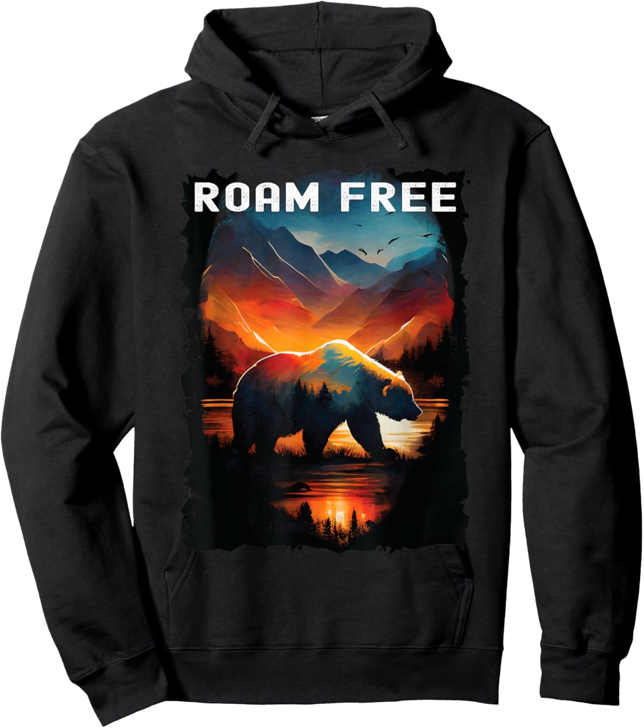 Roam Free bear hiking camping mountains Hoodie - Hoodie | Black