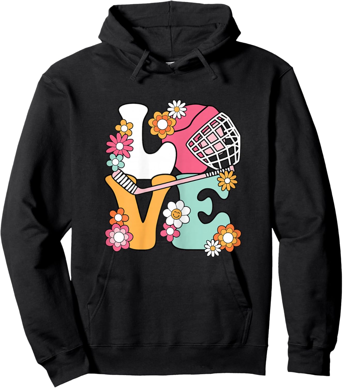 Groovy Hockey Love Ice Hockey Lover Women Girls Cute Hockey Hoodie - Hoodie | Black