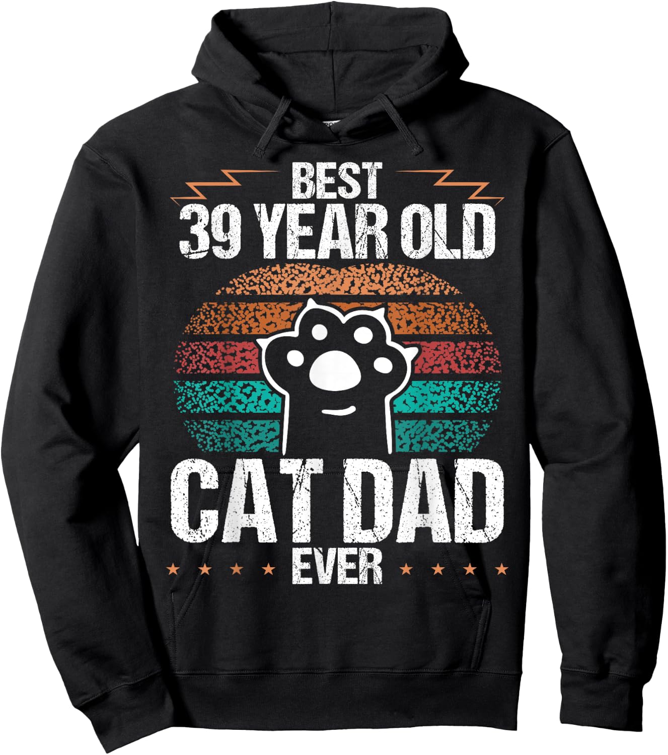 39 Year Old Cat Fathers Day Vintage 39 Birthday Cat Dad Women Kids Hoodie - Hoodie | Black