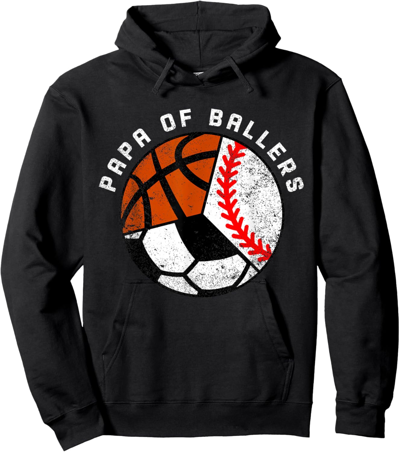 Papa Of Ballers Funny Baseball Soccer Basketball Papa Hoodie - Hoodie | Black