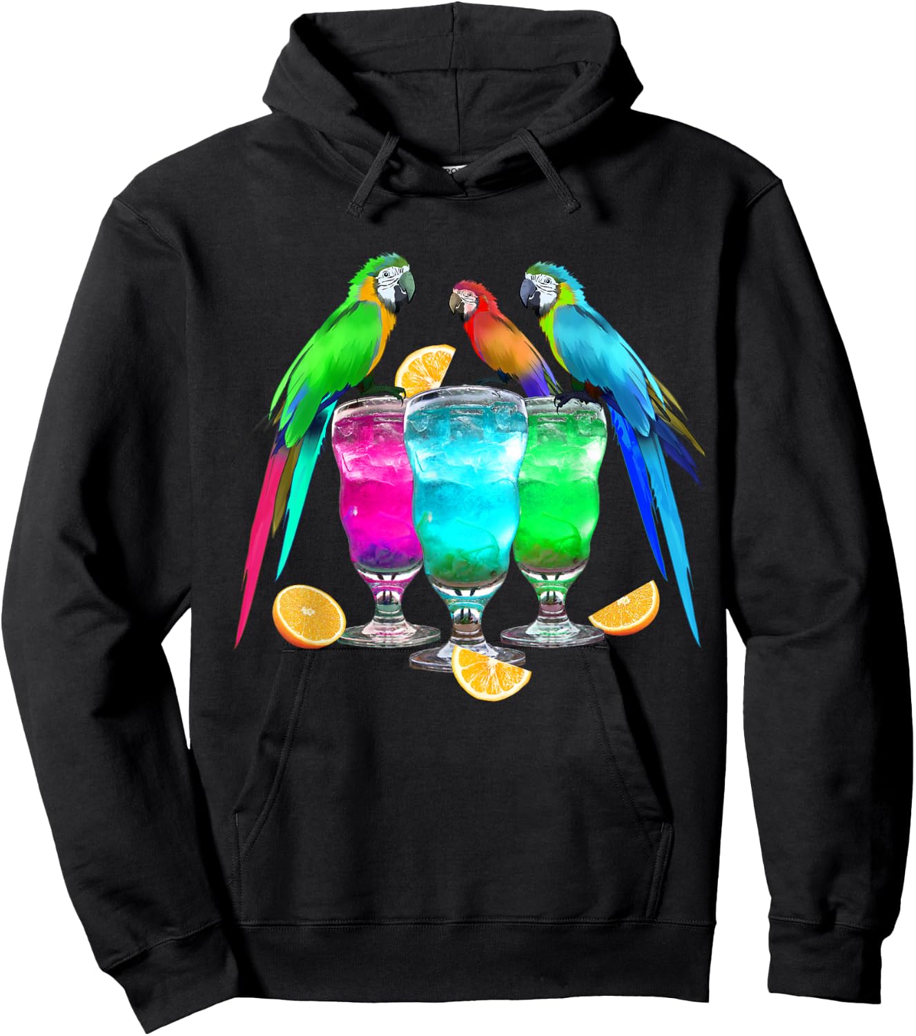 Parrots Drinking Margarita Tropical Birds Vacation Hawaiian Hoodie - Hoodie | Black