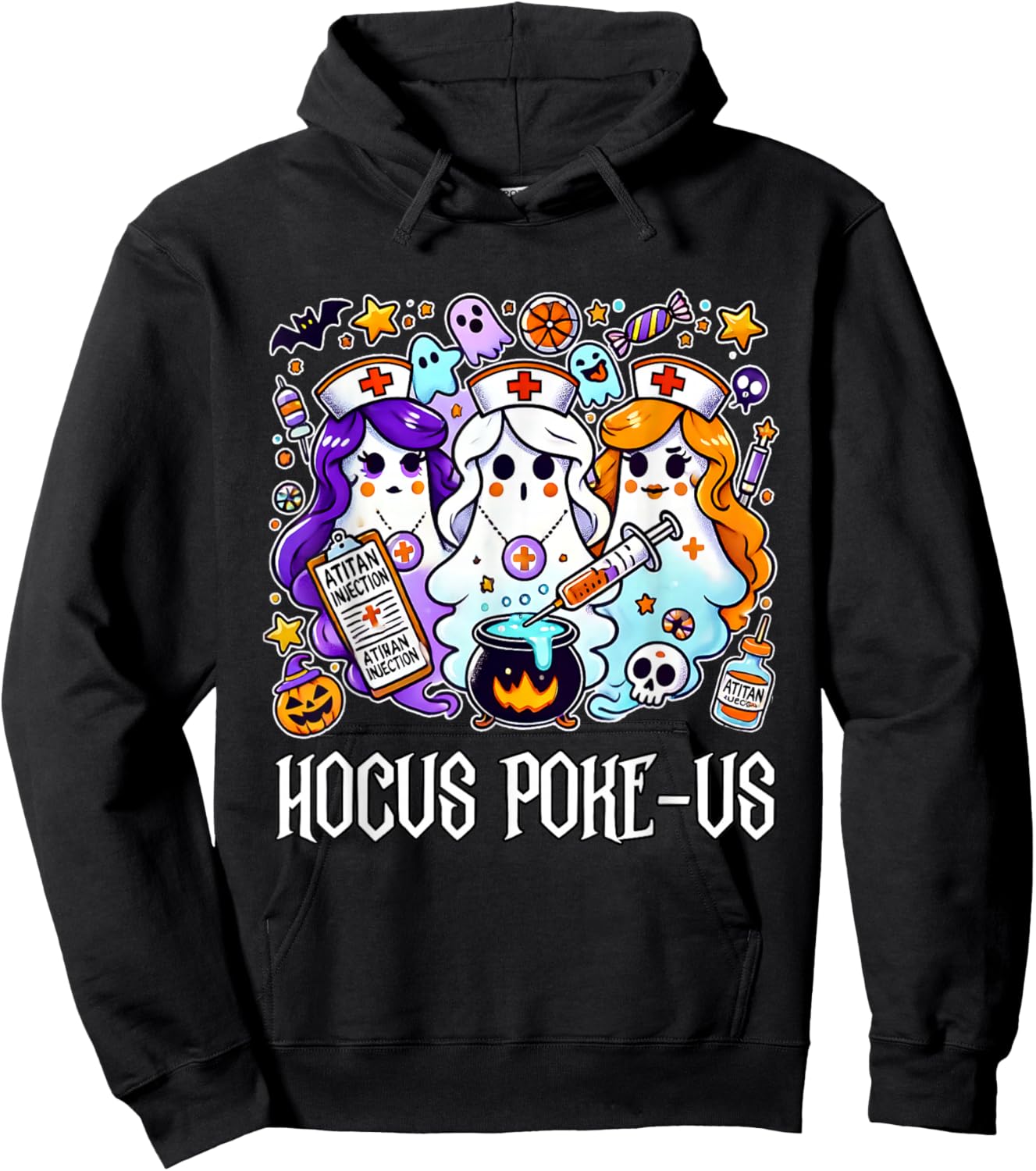 Funny Witches Nurse Spooky Nurse Witch Halloween Nursing Pun Hoodie - Hoodie | Black
