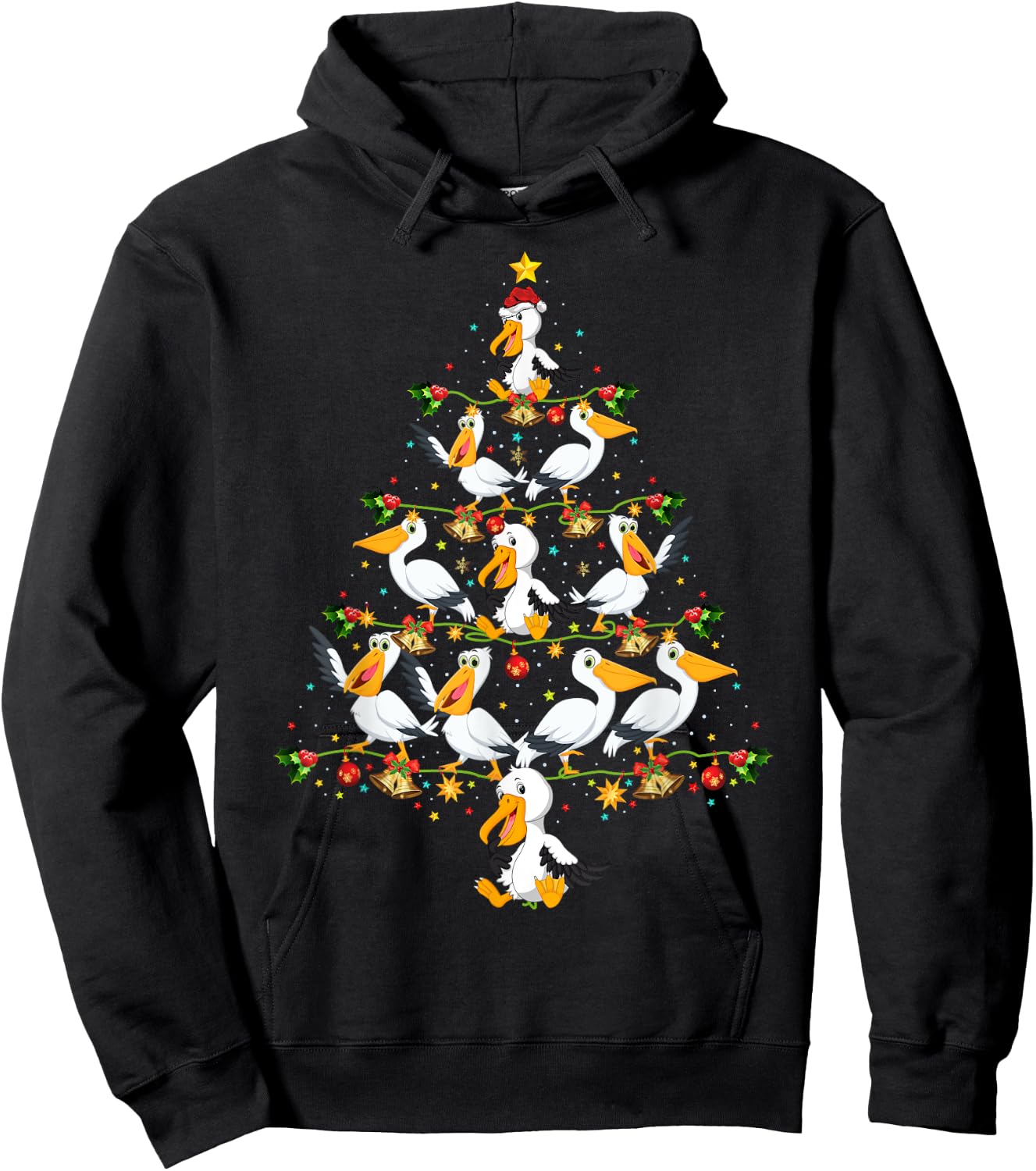 Funny Pelican Birds Lover Xmas Gift Pelican Christmas Tree Hoodie - Hoodie | Black