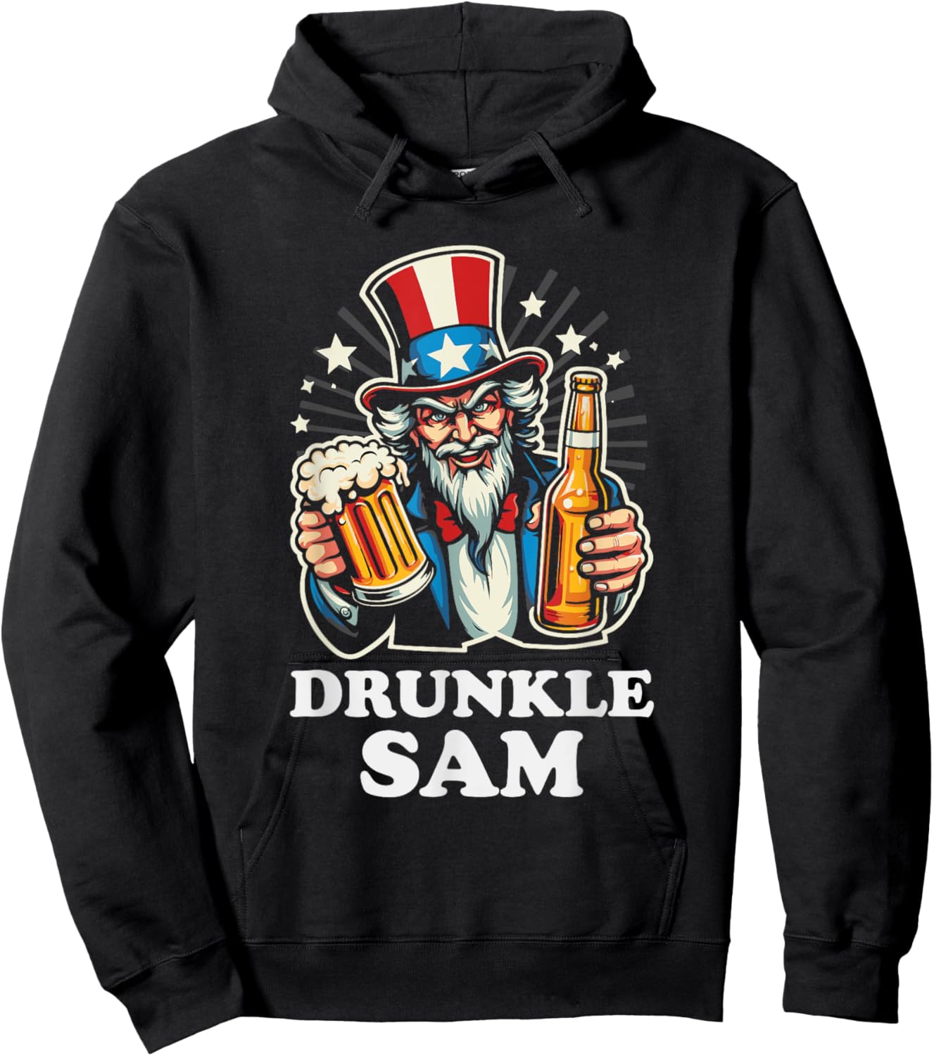 Drunkle Sam Funny 4th of July Uncle Sam With Beer Men Hoodie - Hoodie | Black
