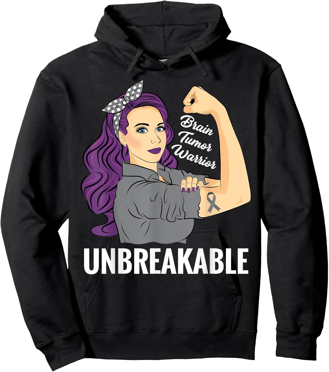 Brain Tumor Awareness Warrior Unbreakable Survivor Shirt Hoodie - Hoodie | Black