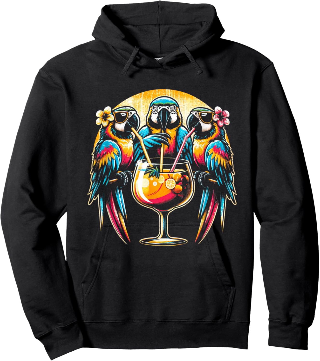 Parrots Drinking Margarita Tropical Birds Vacation Hawaiian Hoodie - Hoodie | Black