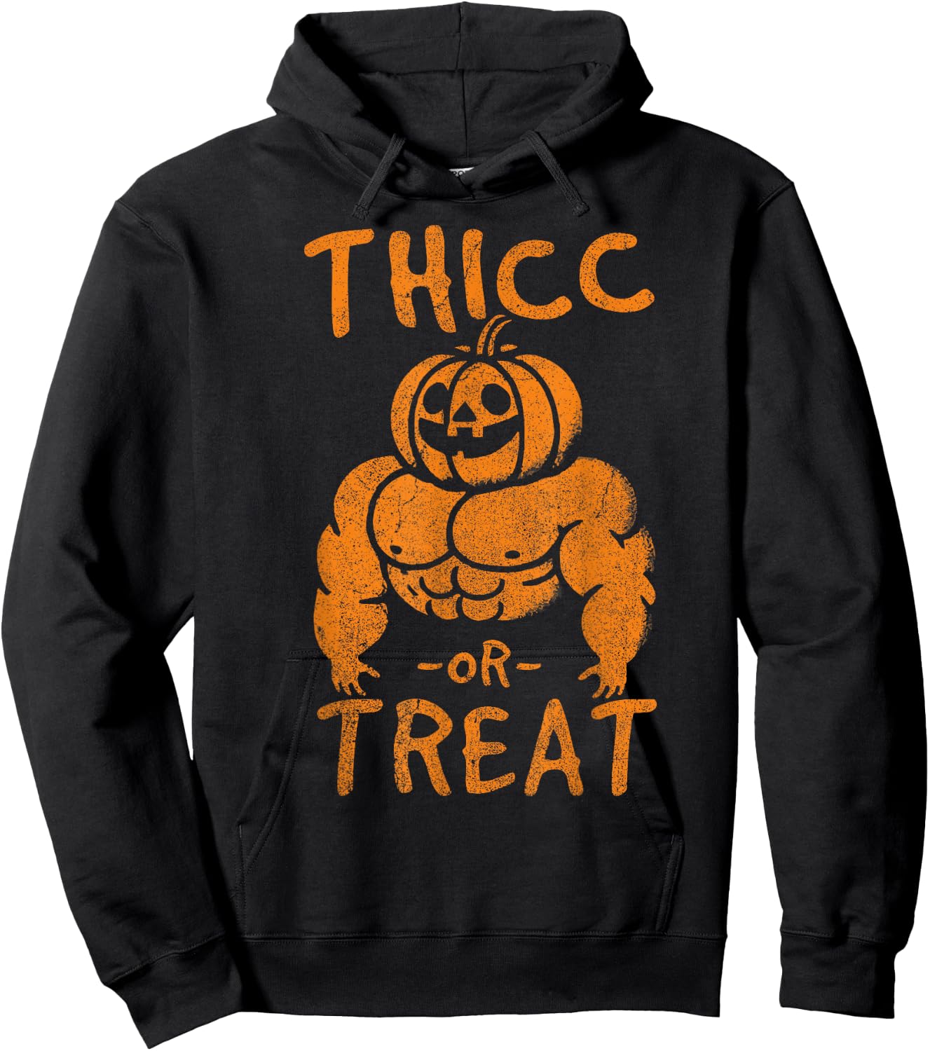 Thicc or Treat Pumpkin Bodybuilder Gym Lover Halloween Hoodie - Hoodie | Black