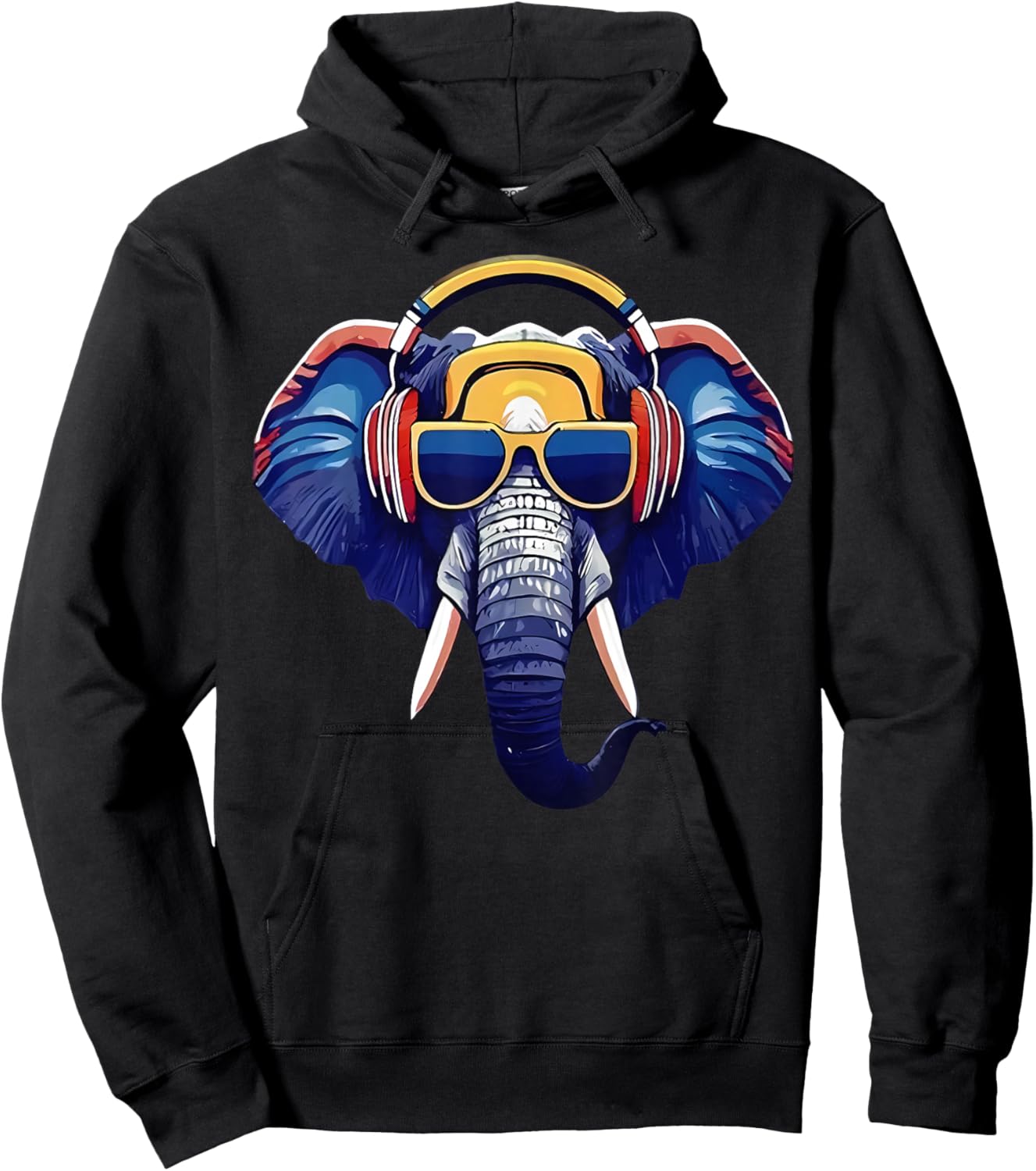 Cool Elephant Wearing Headphones And Sunglass Animal Lover Hoodie - Hoodie | Black