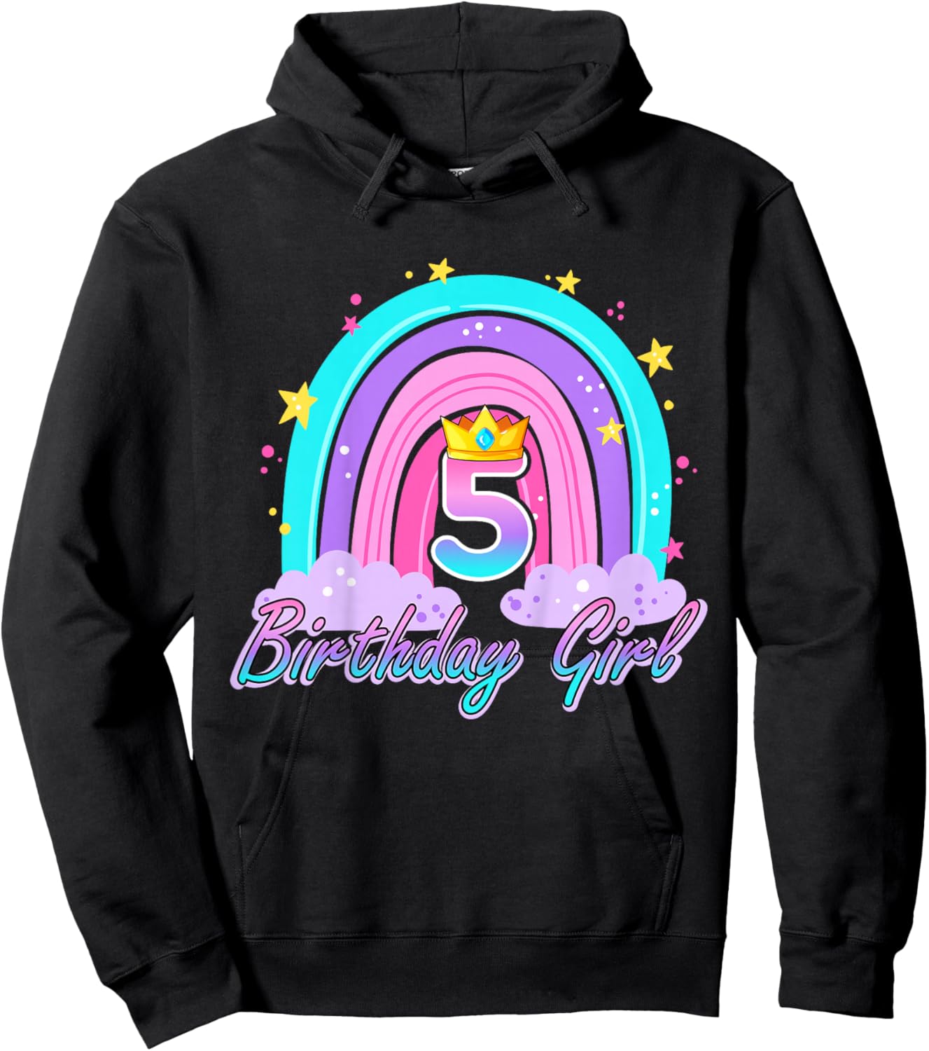 Boho Rainbow 5th Birthday Girl 5 Years Old 5th Birthday Hoodie - Hoodie | Black