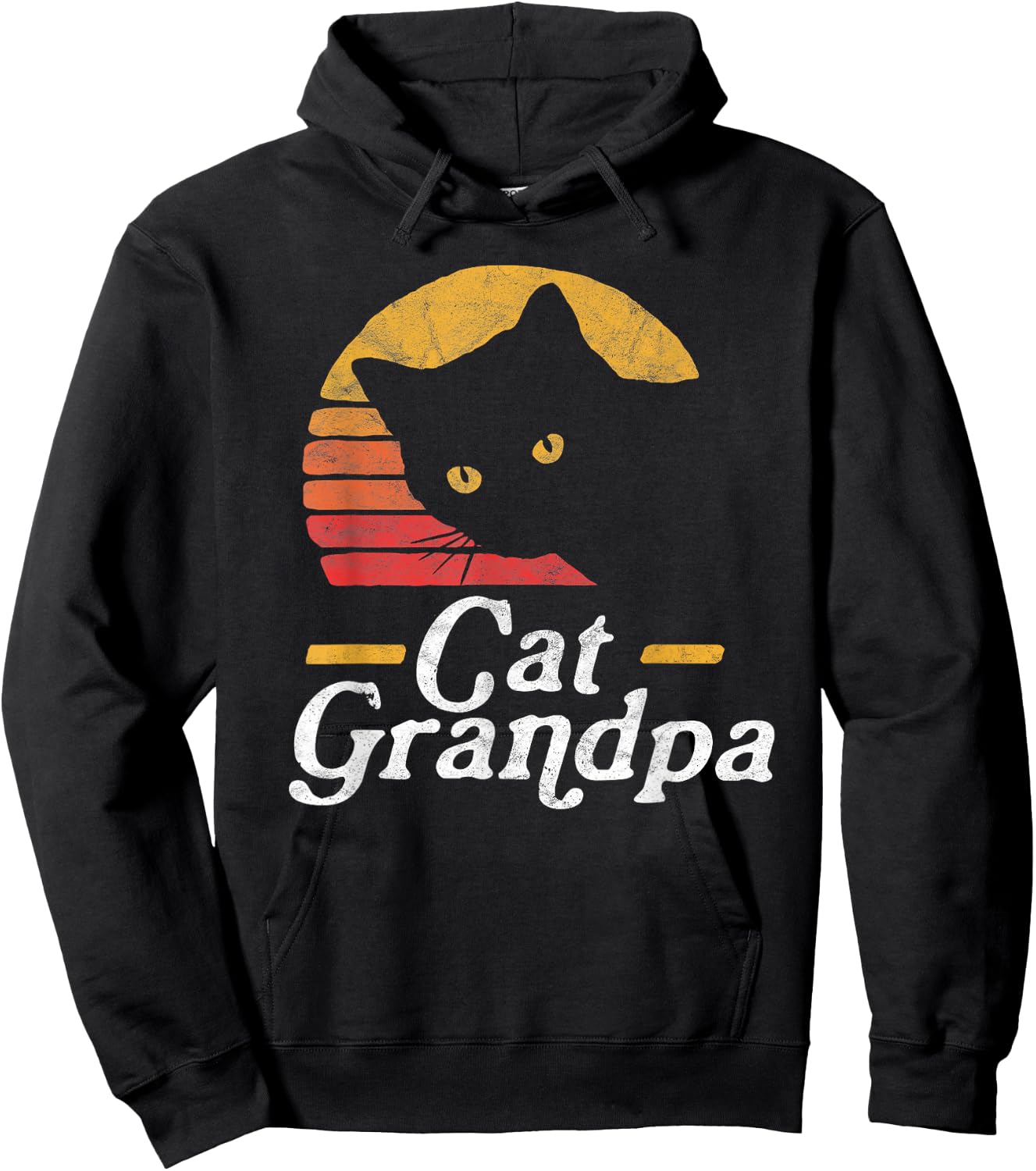 Cat Grandpa Vintage Eighties Style Cat Retro Distressed Hoodie - Hoodie | Black