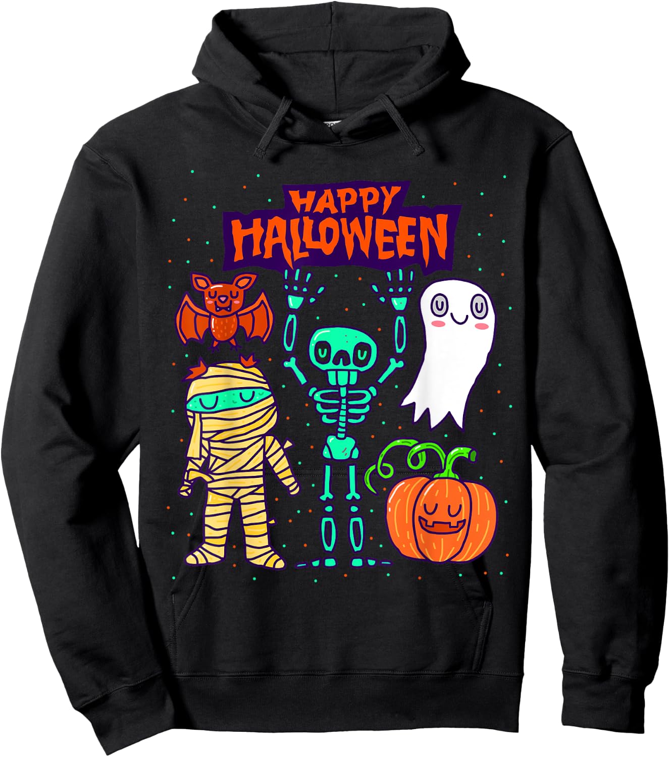 Happy Halloween Skeleton Pumpkin Ghost Cute Kids Boys Girls Hoodie - Hoodie | Black